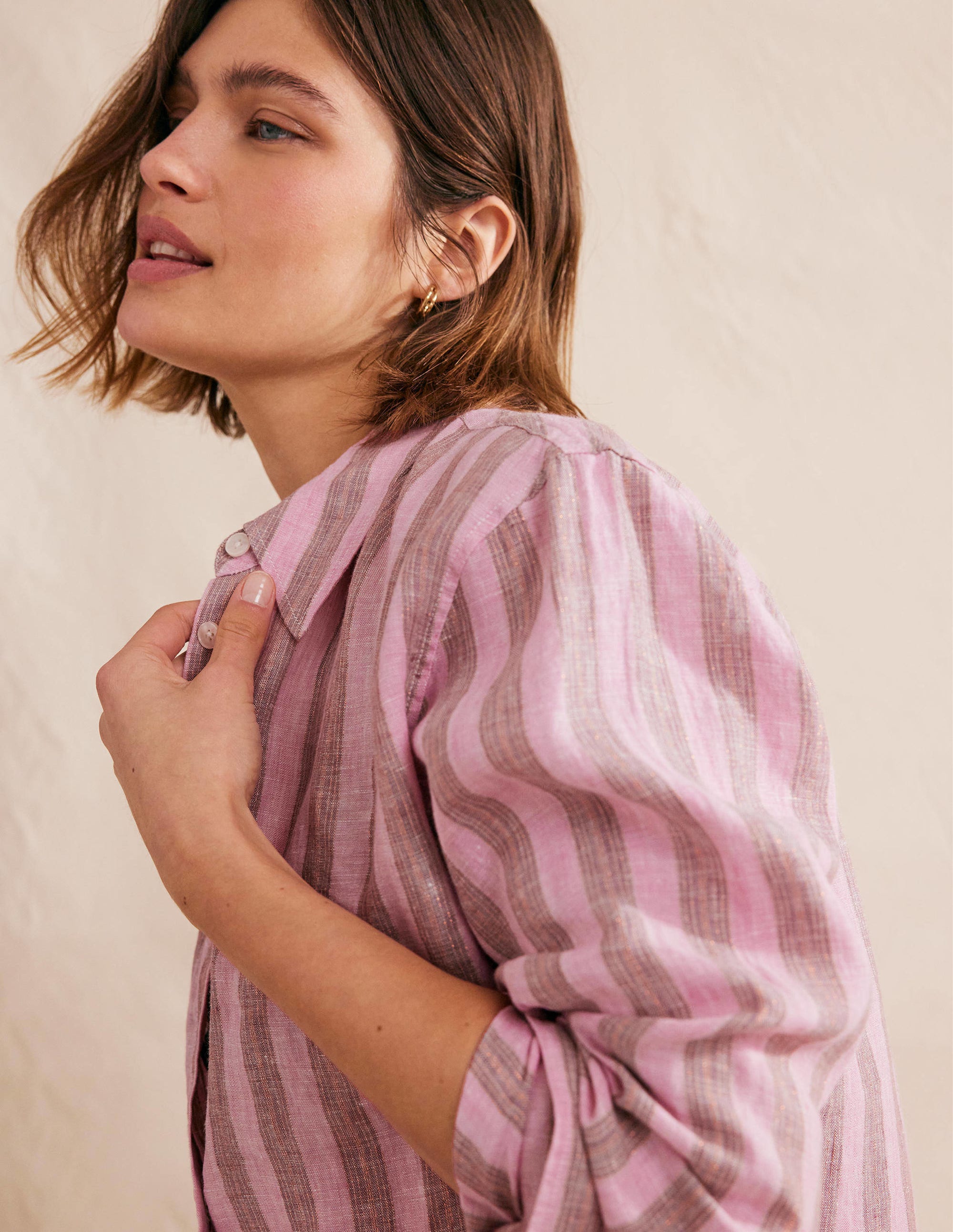 Relaxed Linen Shirt-Formica Pink, Sparkle Stripe - Image 2