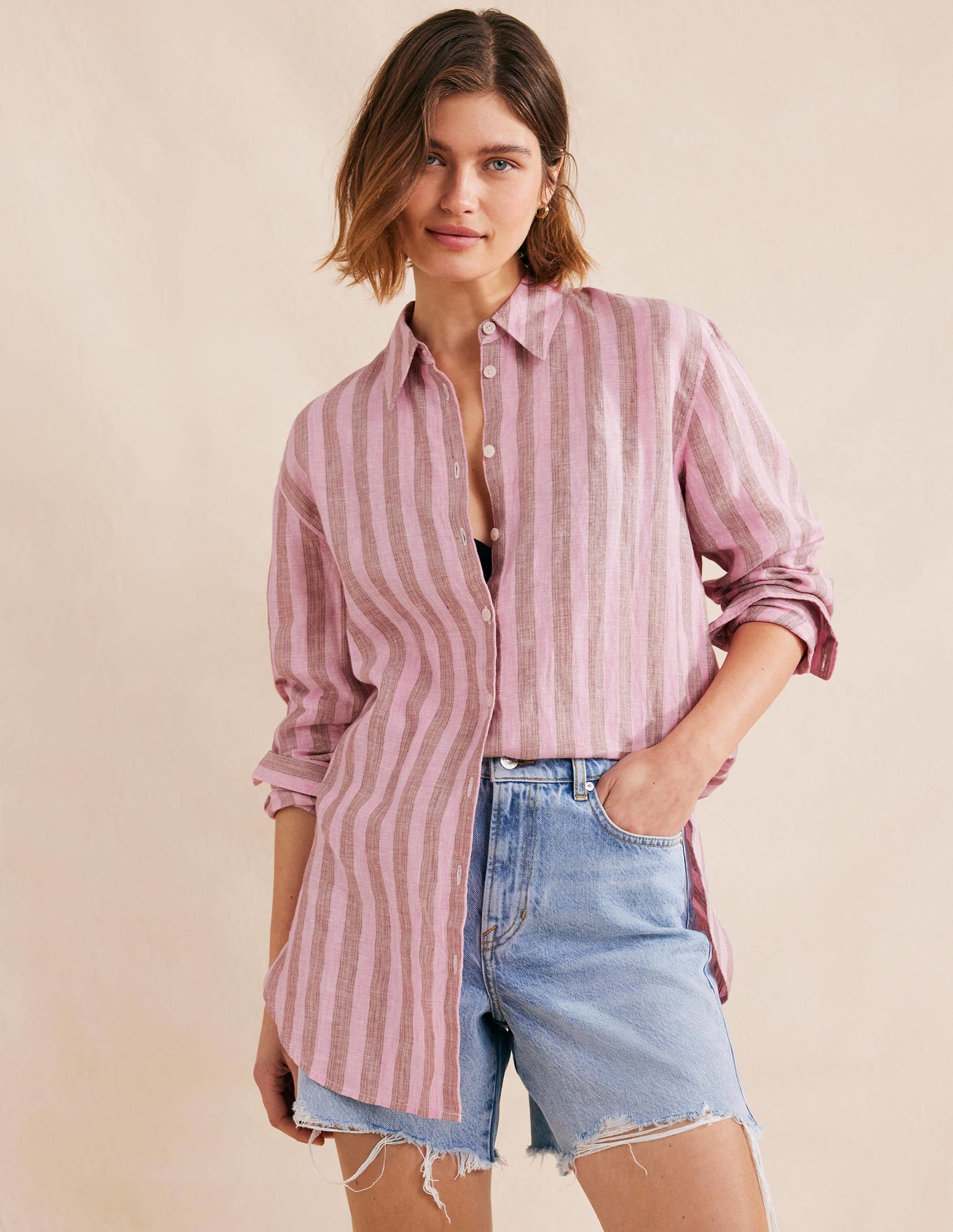 Relaxed Linen Shirt-Formica Pink, Sparkle Stripe - Image 4