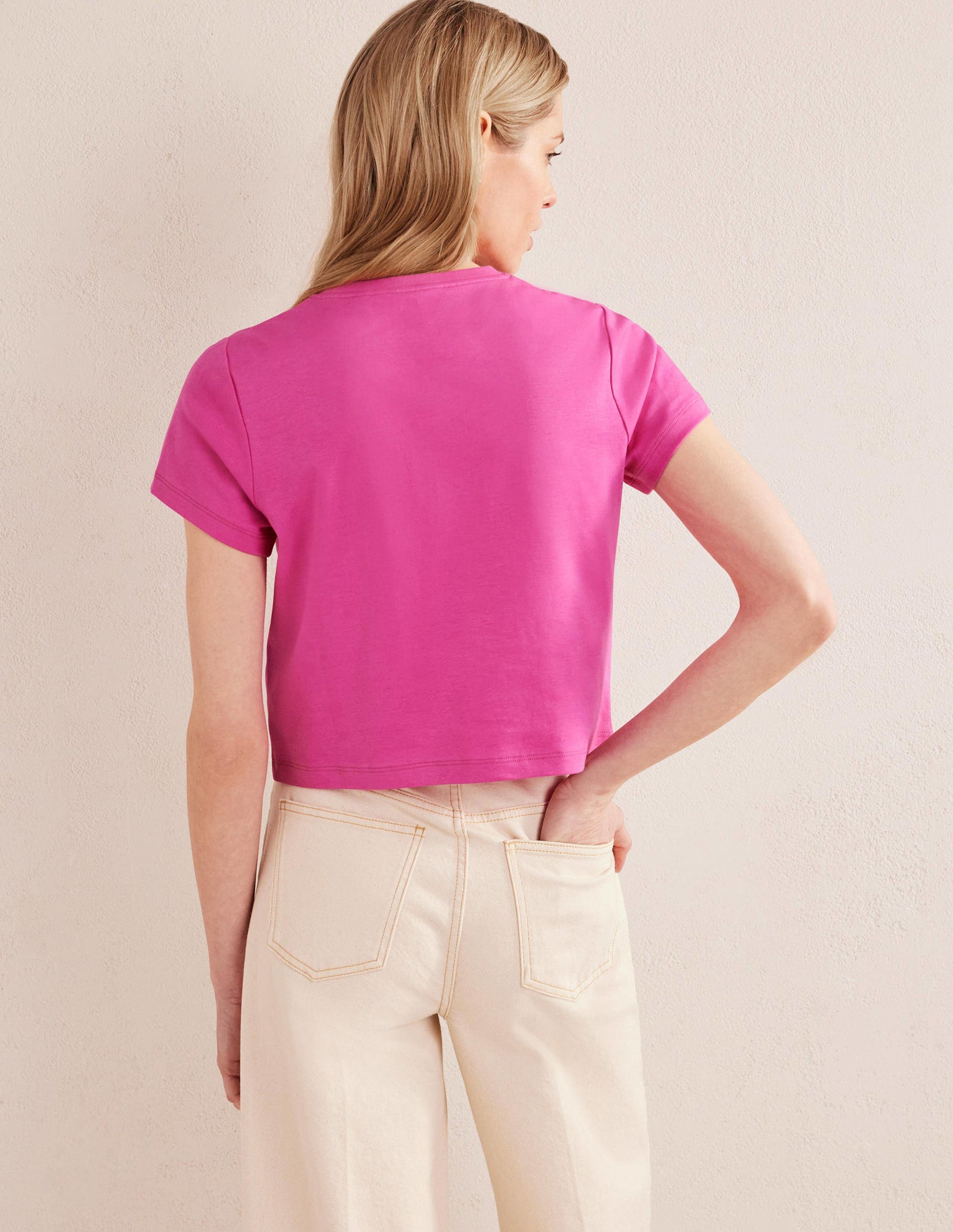 Perfect Cotton Cropped T-Shirt-Fuchsia Fedora-3