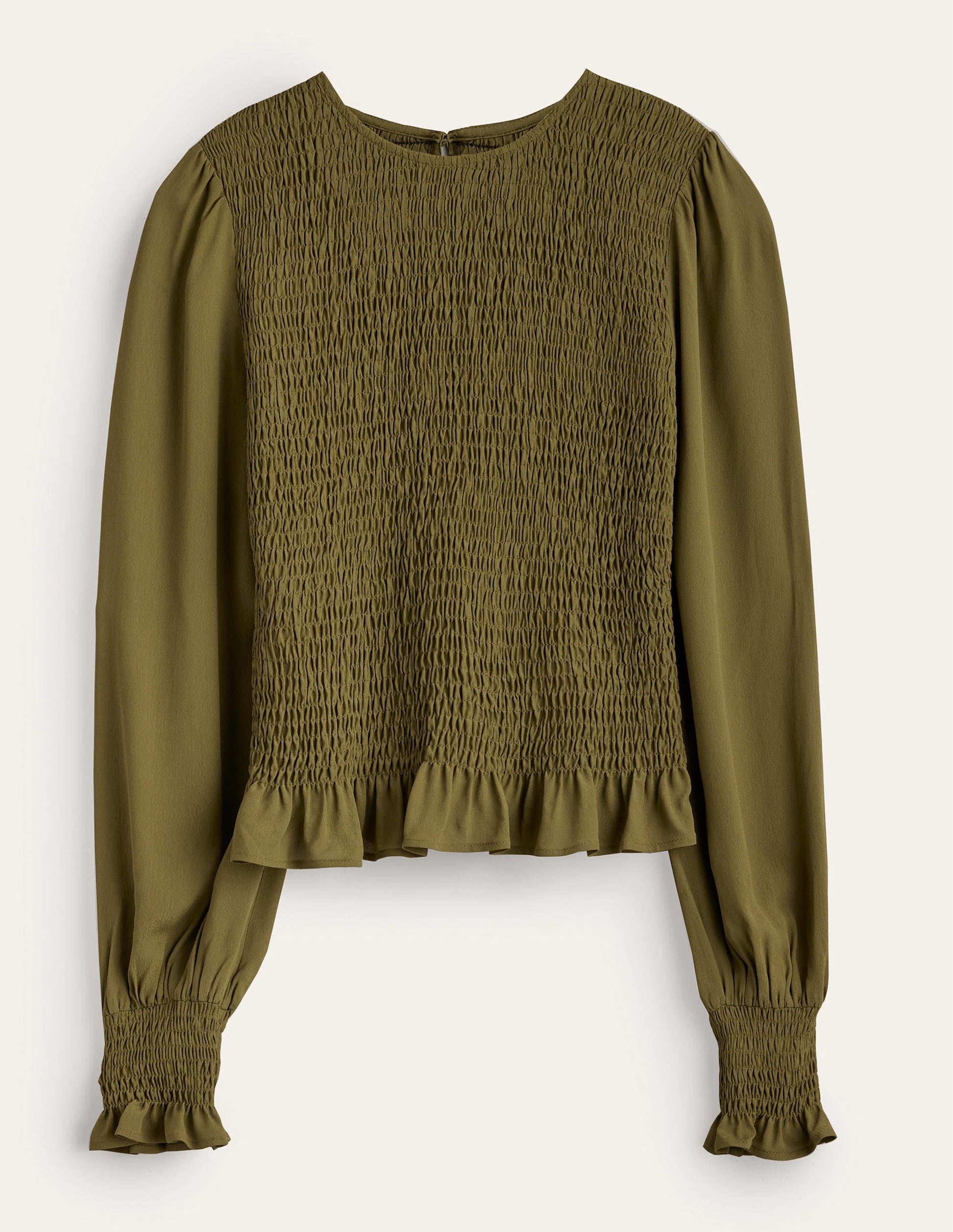 Crew Neck Smocked Bodice Top-Basil-5