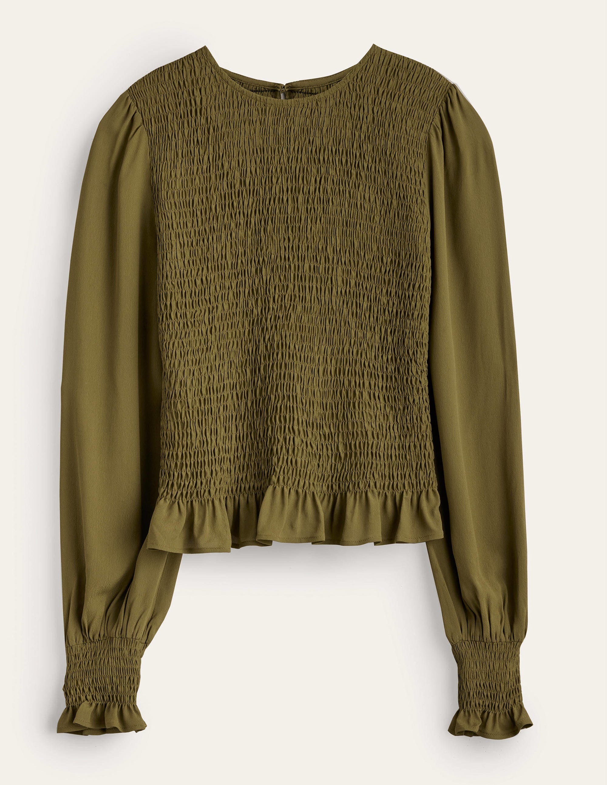 Crew Neck Smocked Bodice Top-Basil - Image 5