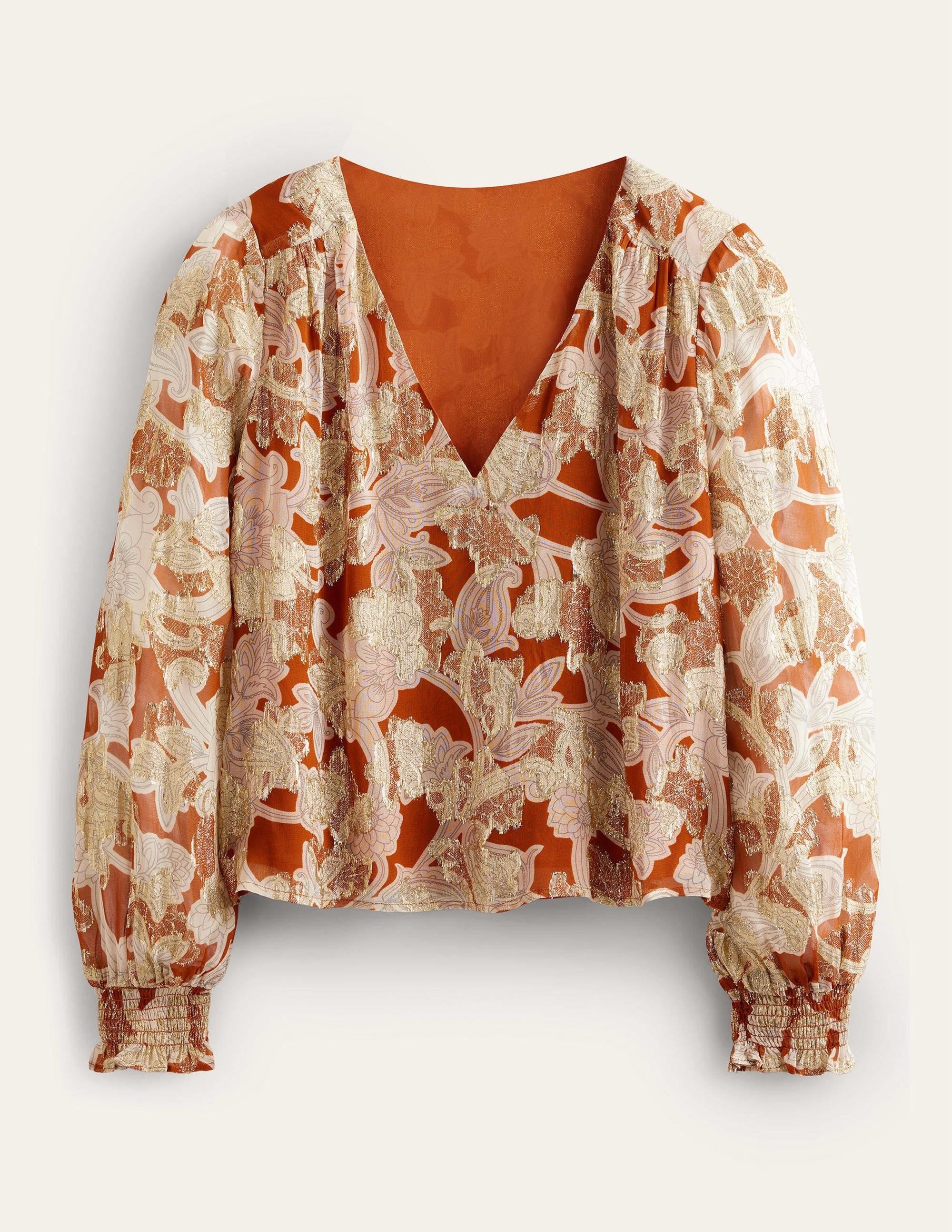 V Neck Jacquard Top-Rust, Paisley Whirl - Image 5