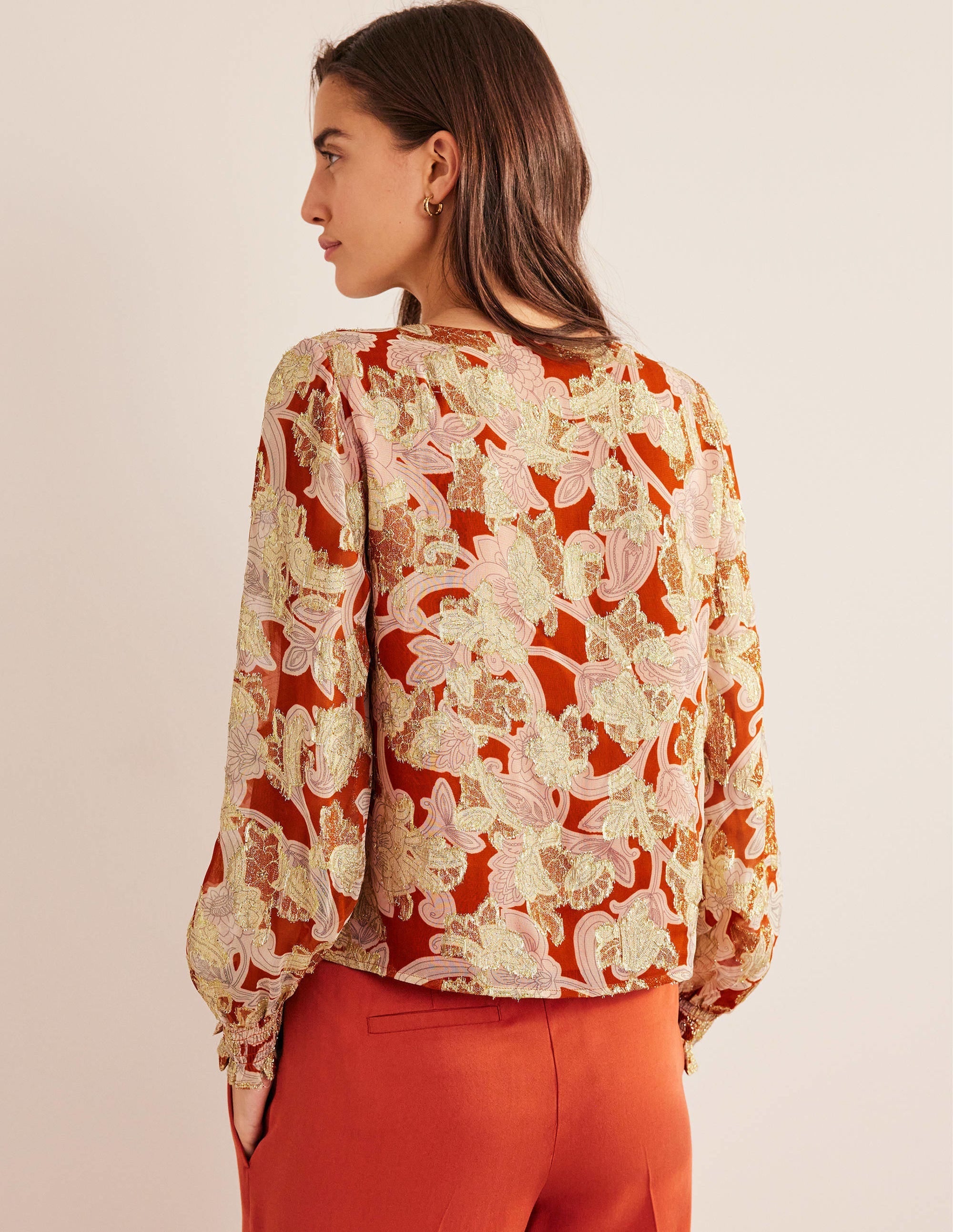 V Neck Jacquard Top-Rust, Paisley Whirl - Image 2