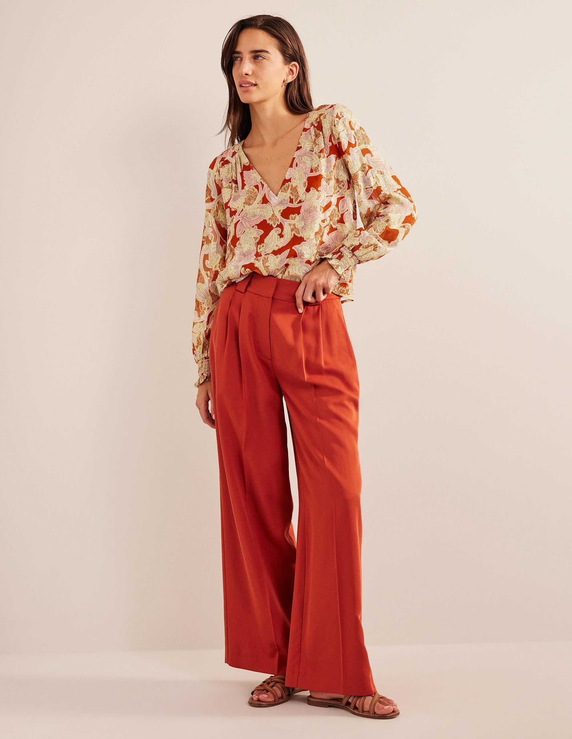 V Neck Jacquard Top-Rust, Paisley Whirl - Image 4