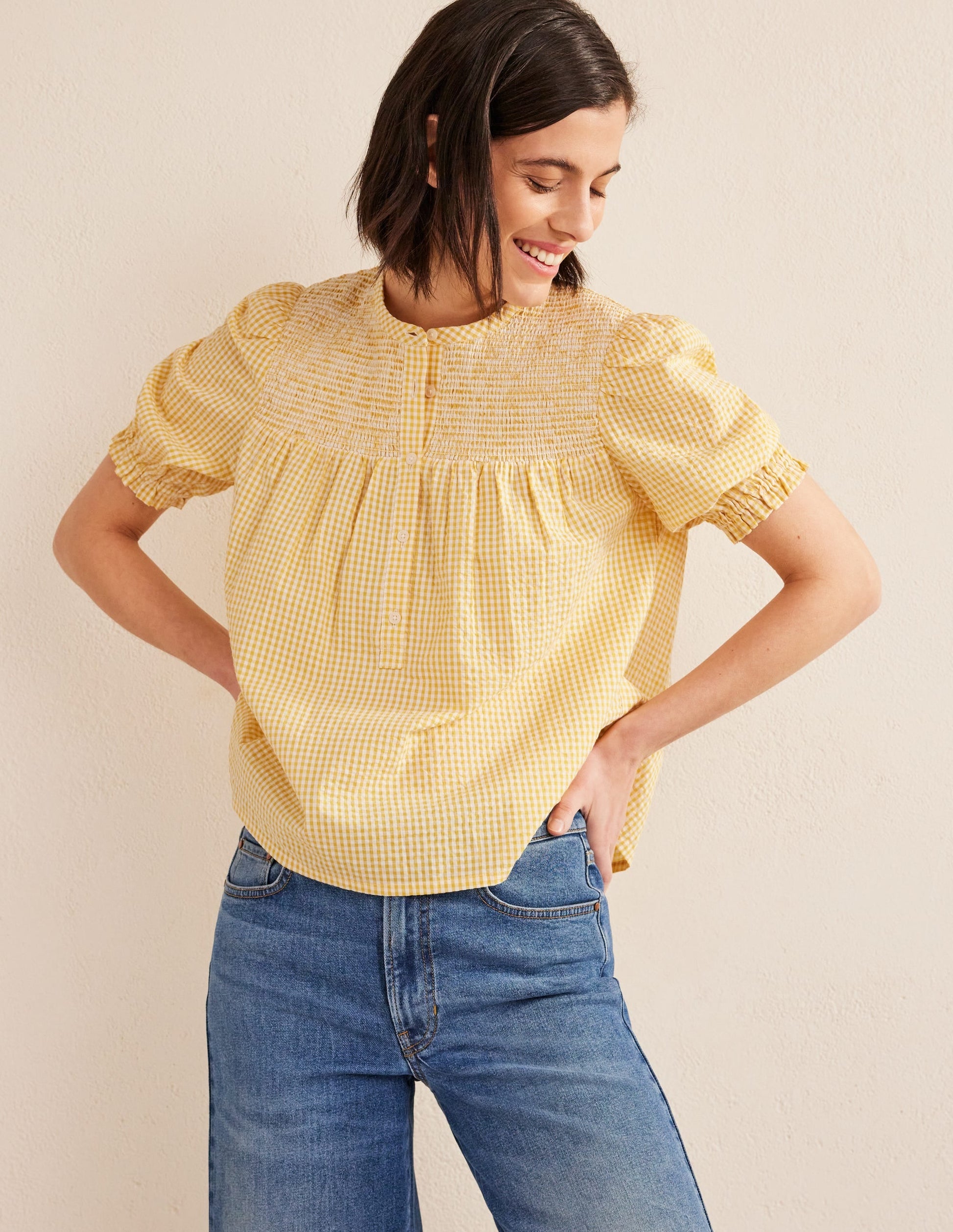 Puff Sleeve Seersucker Popover-Sweet Honeycomb Gingham-4