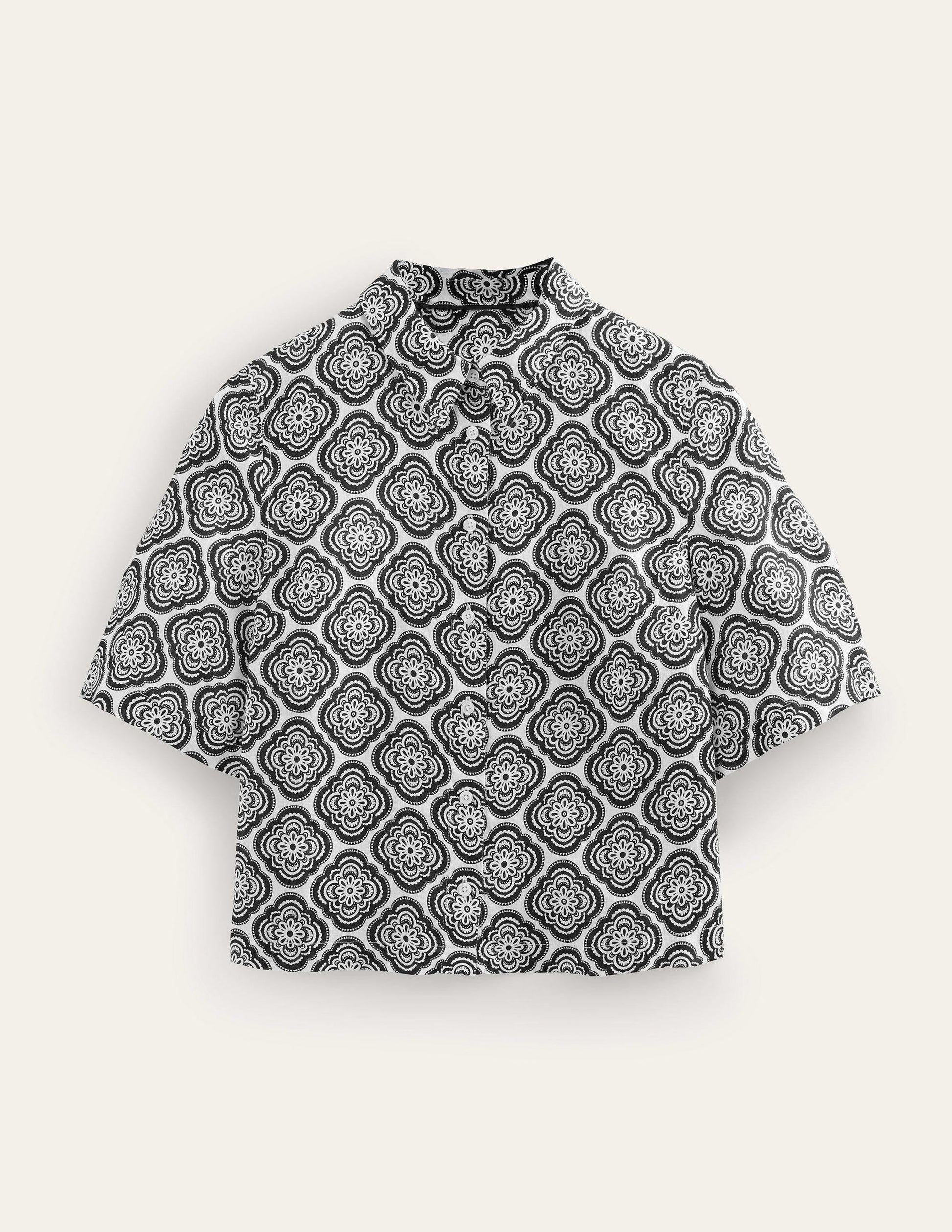 Short Sleeve Linen Shirt-Black, Botanic Blush-6