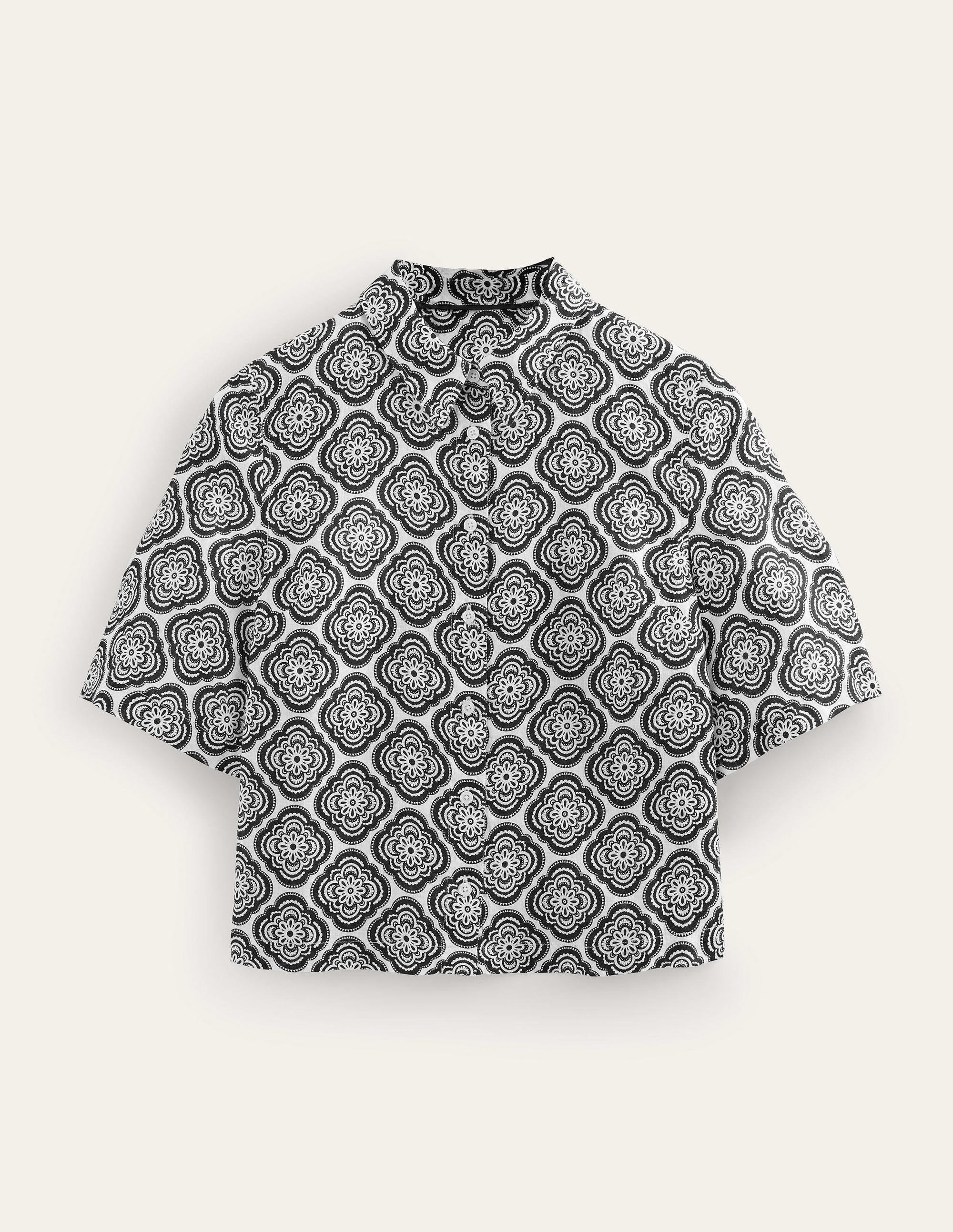 Short Sleeve Linen Shirt-Black, Botanic Blush - Image 6