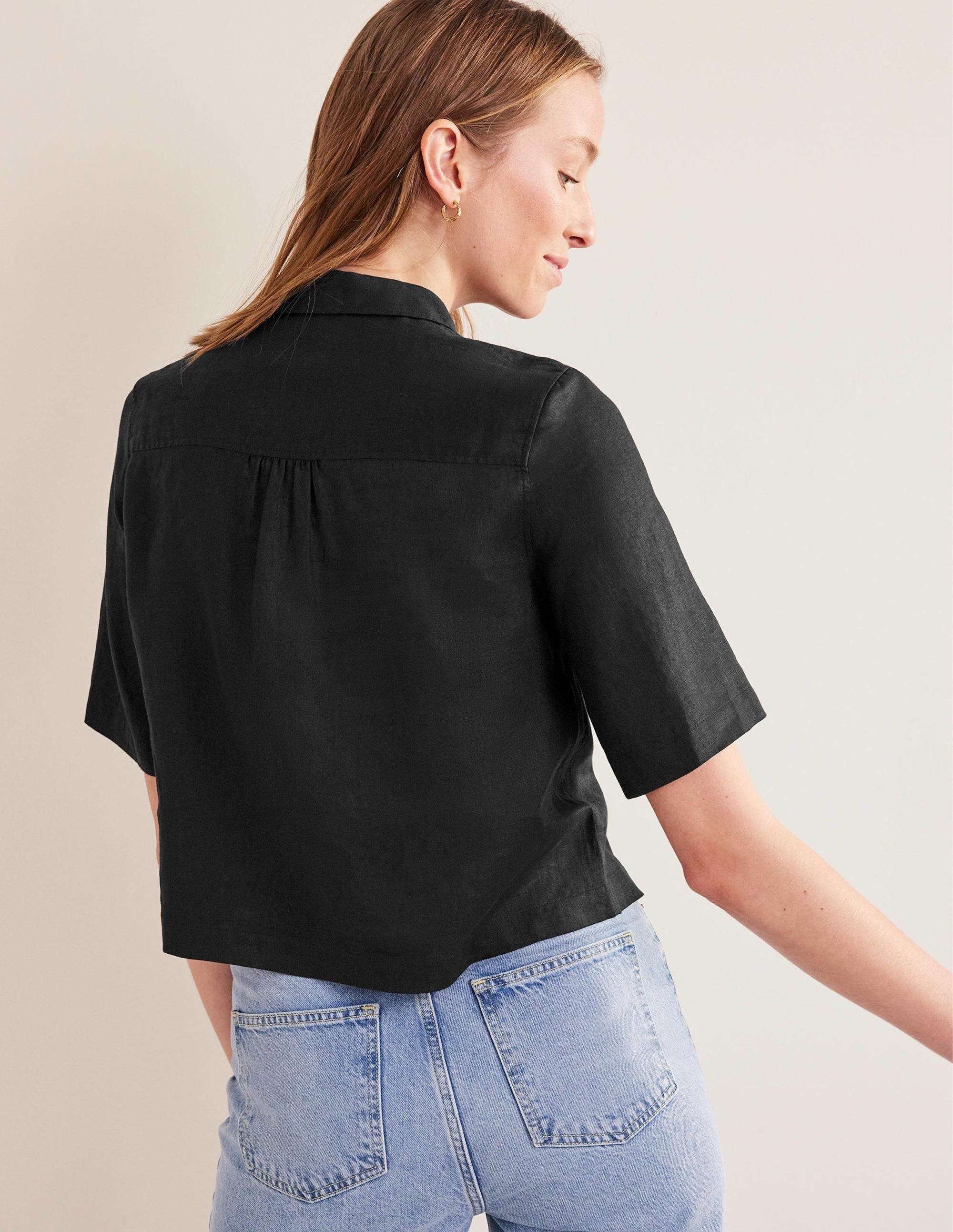 Short Sleeve Linen Shirt-Black - Image 3