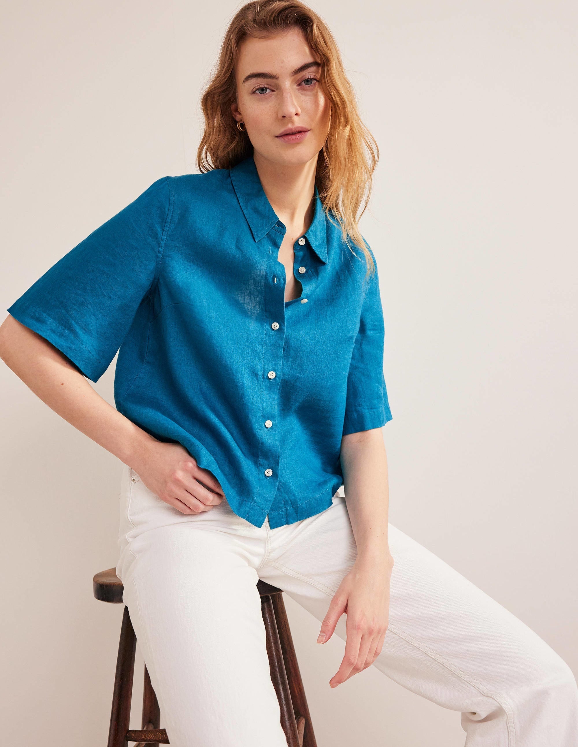 Short Sleeve Linen Shirt-Crystal Teal - Image 1