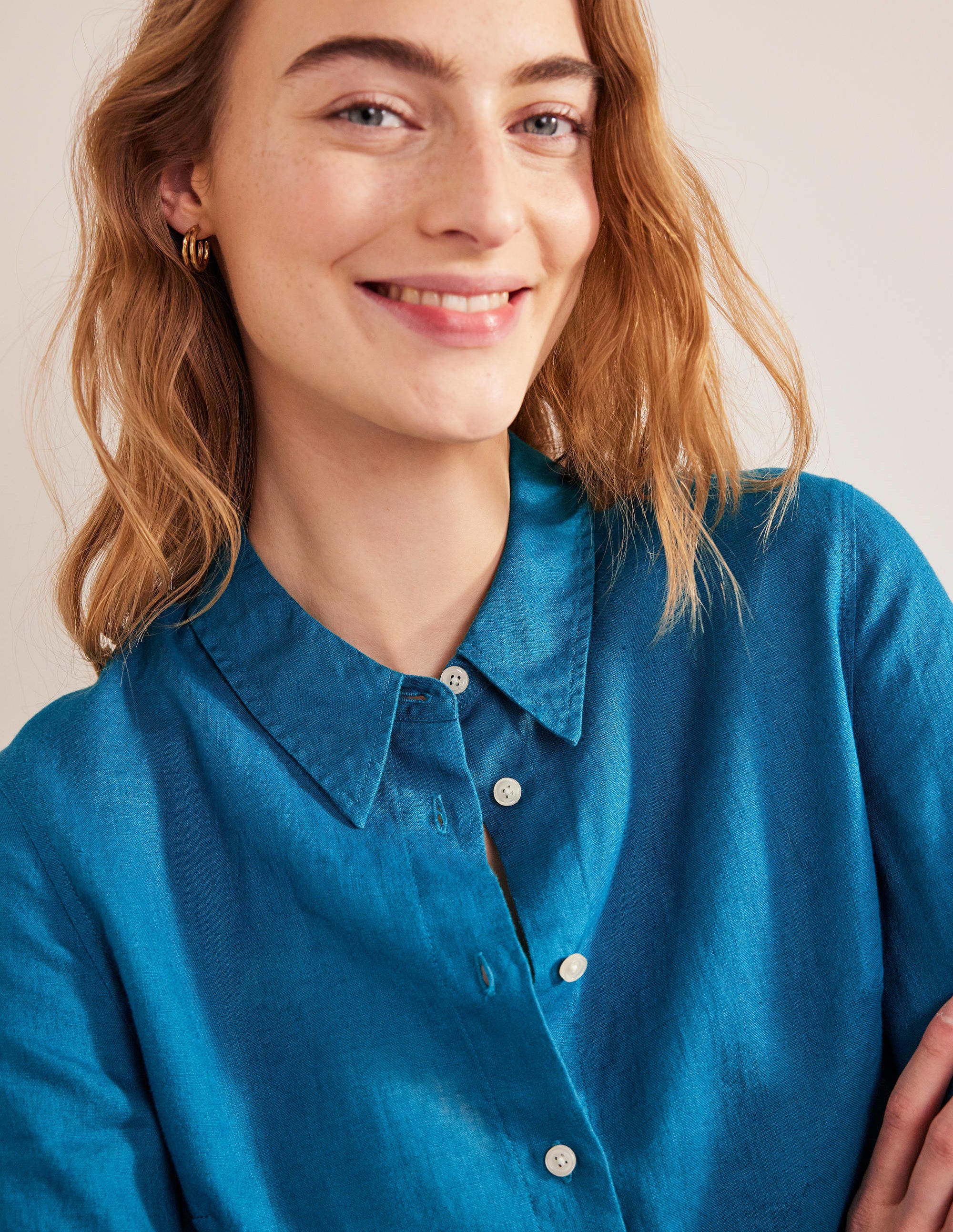 Short Sleeve Linen Shirt-Crystal Teal - Image 2