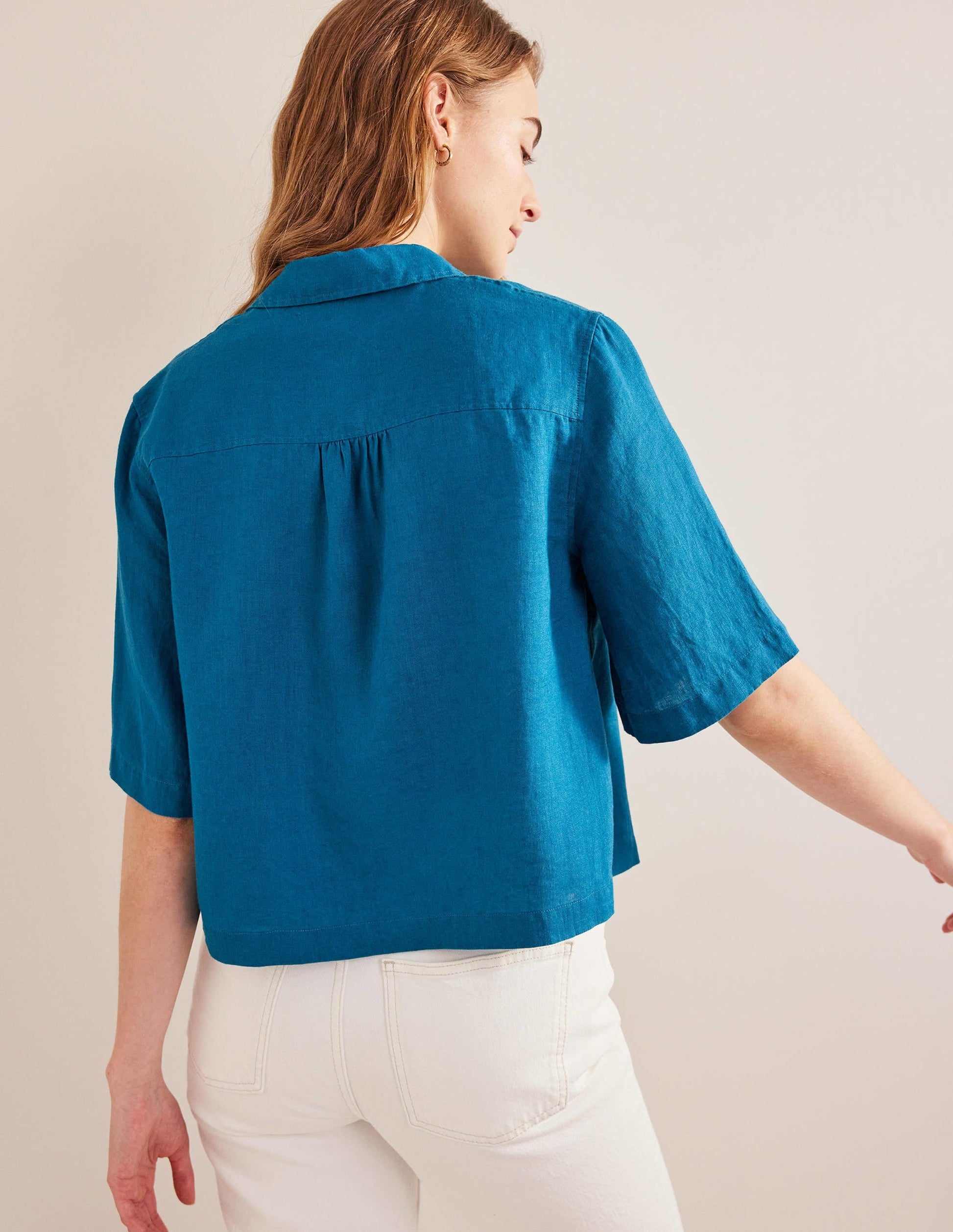 Short Sleeve Linen Shirt-Crystal Teal-3