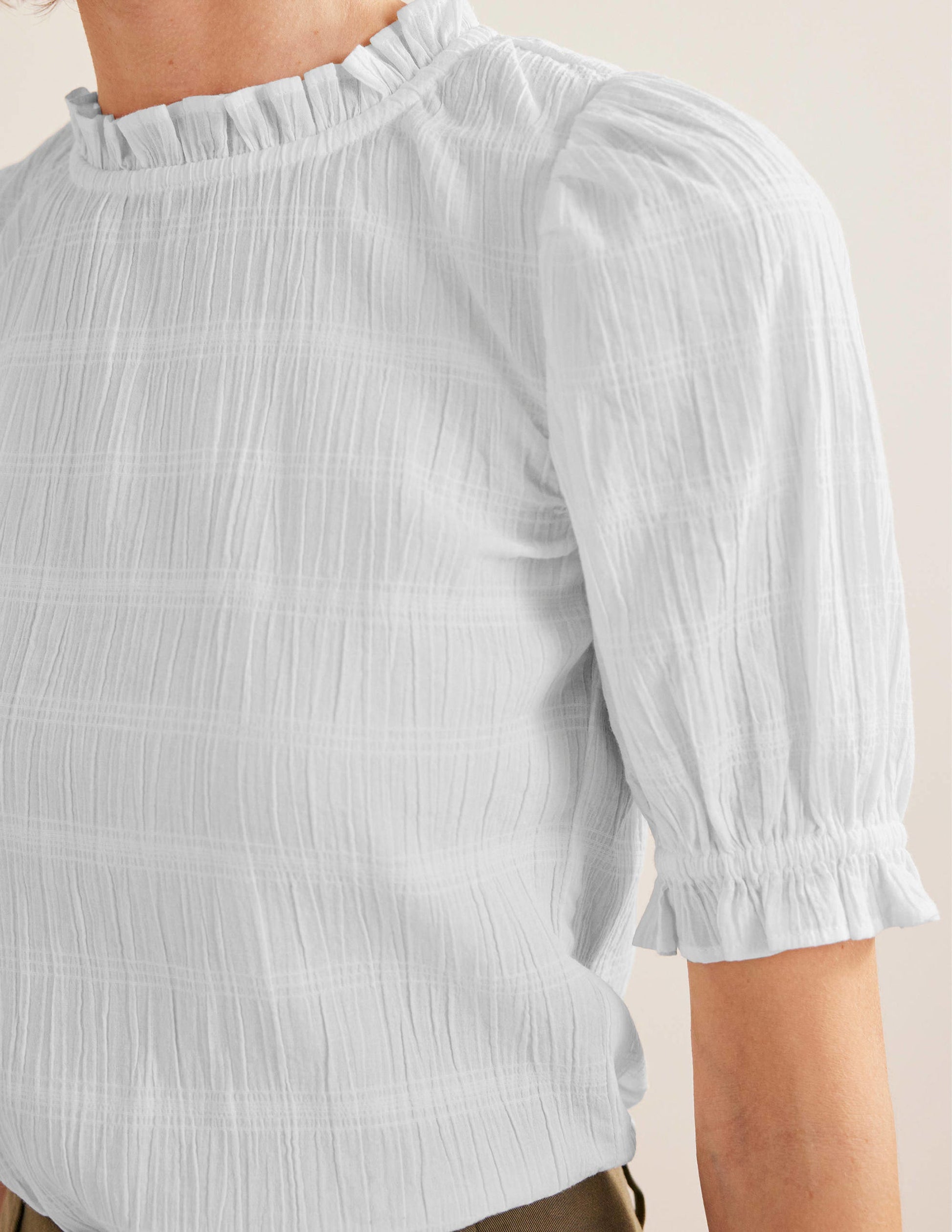 Fitted Textured Top-White-2