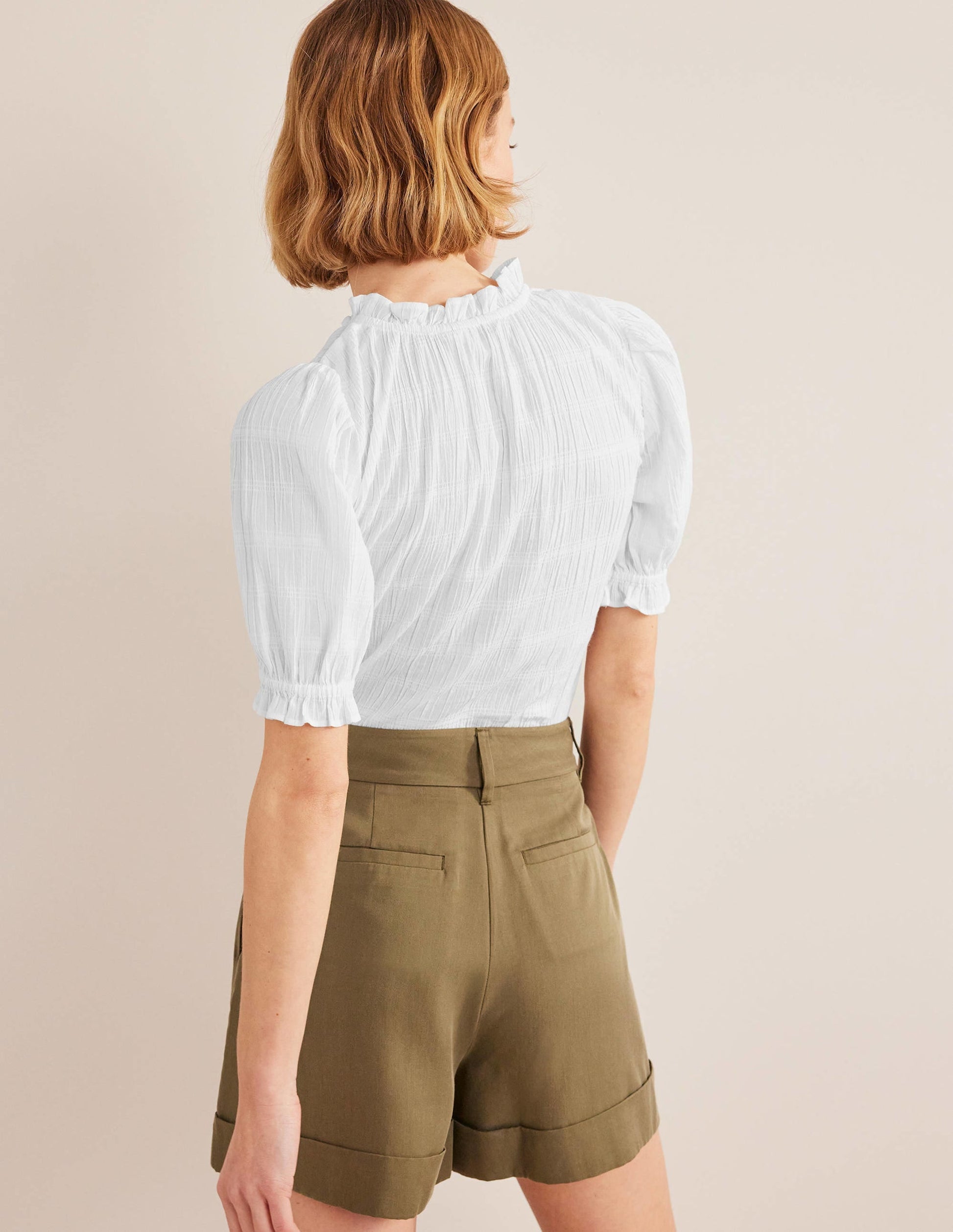 Fitted Textured Top-White-3