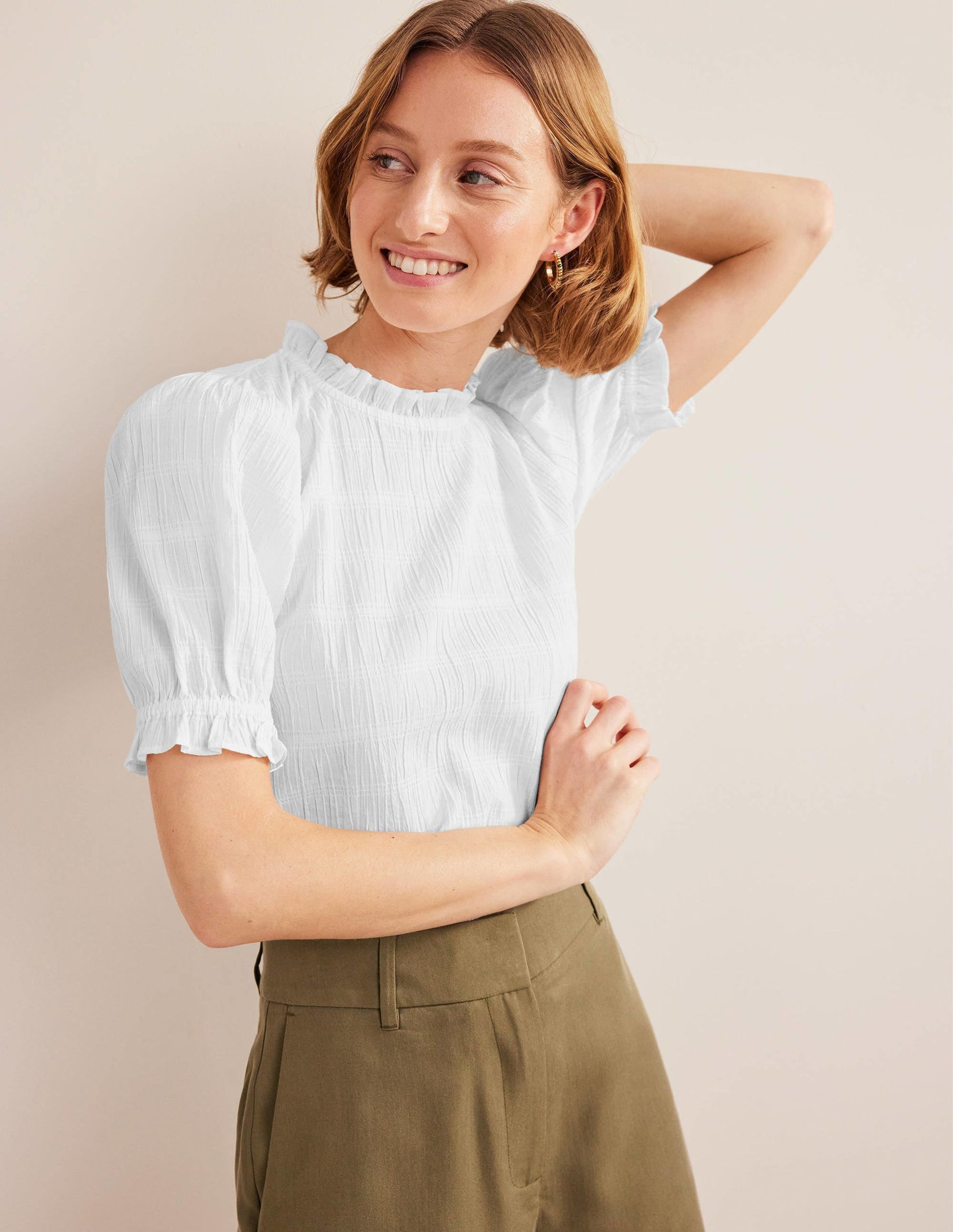 Fitted Textured Top-White-4