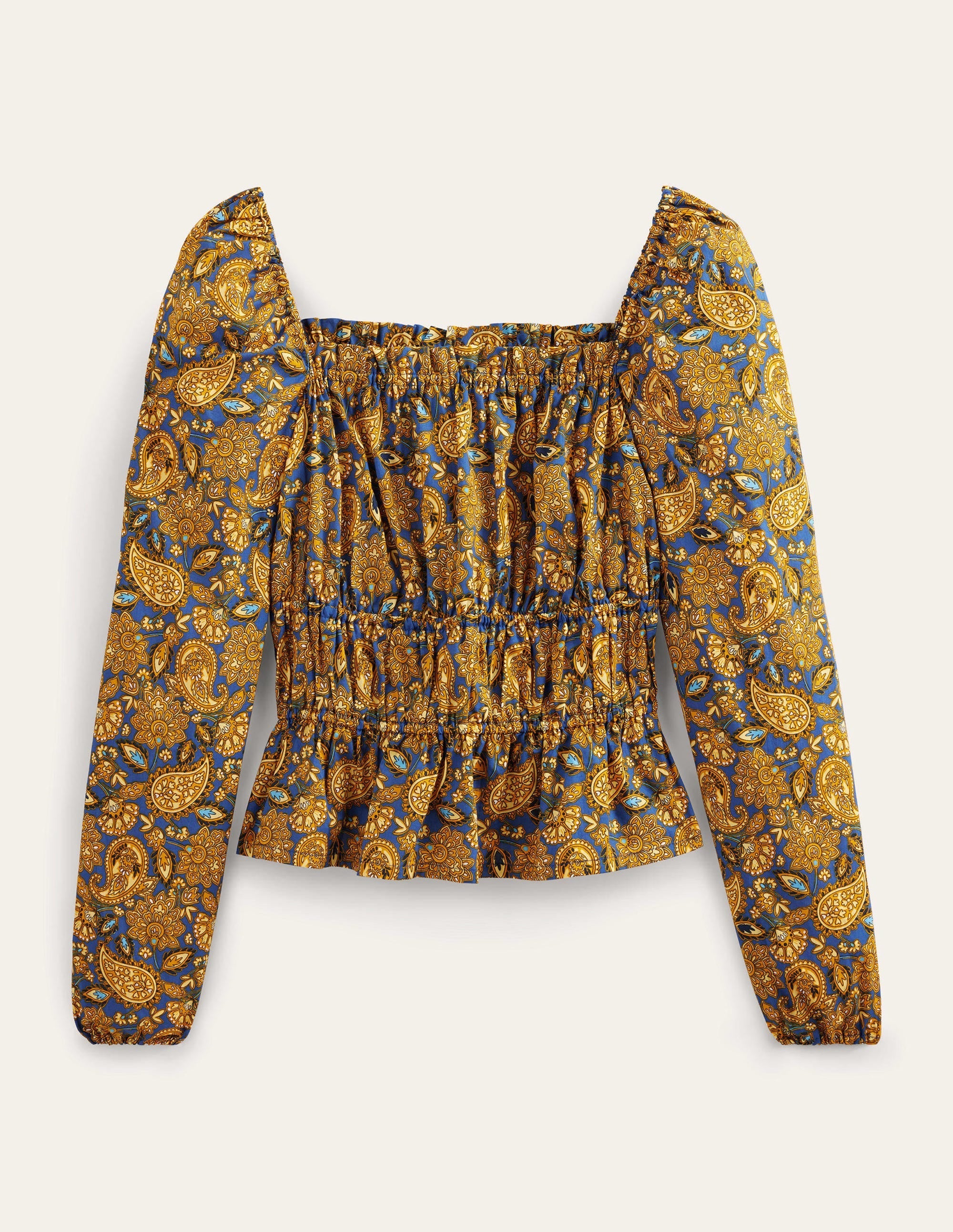 Ruched Waist Peplum Top-Harvest Gold, Paisley Terrace - Image 8