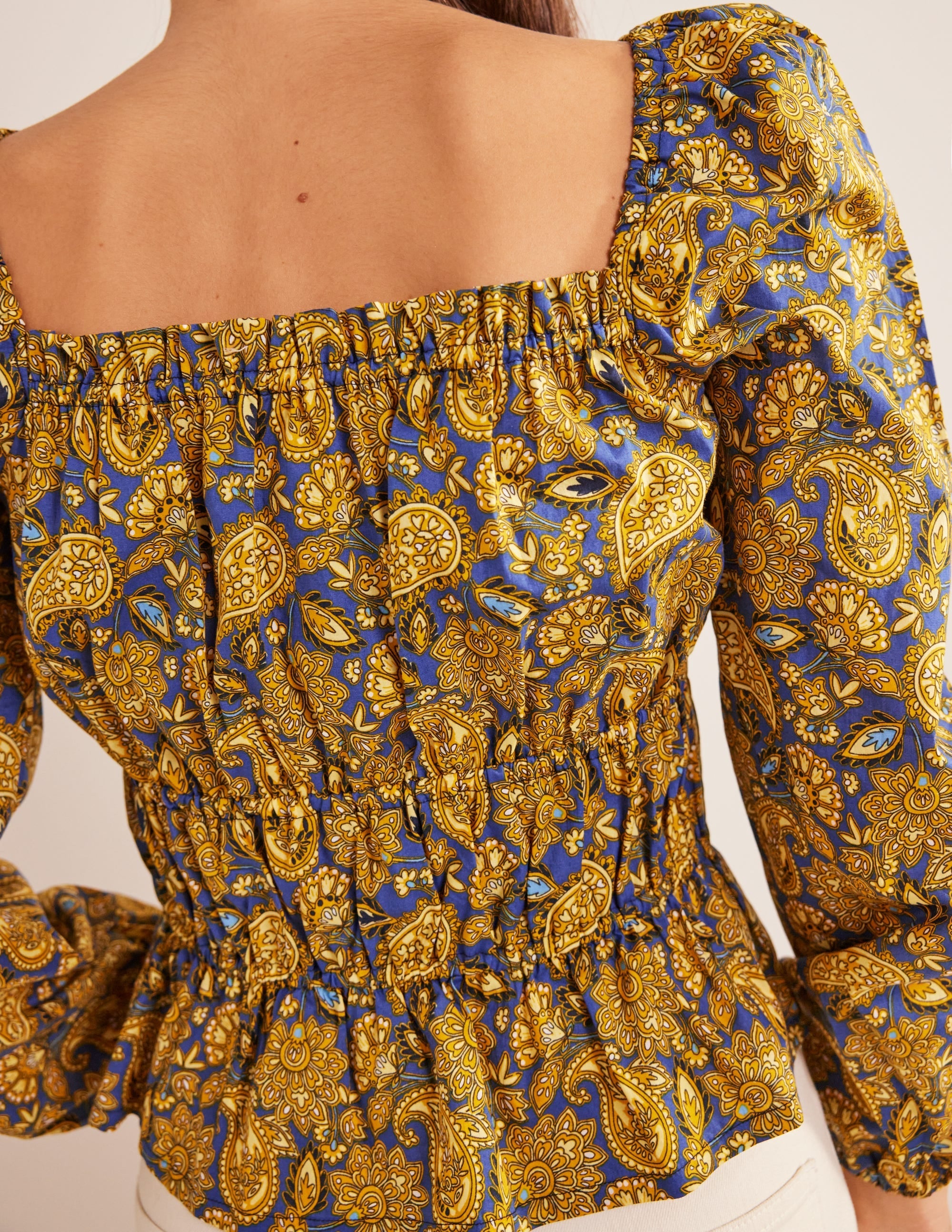 Ruched Waist Peplum Top-Harvest Gold, Paisley Terrace - Image 2