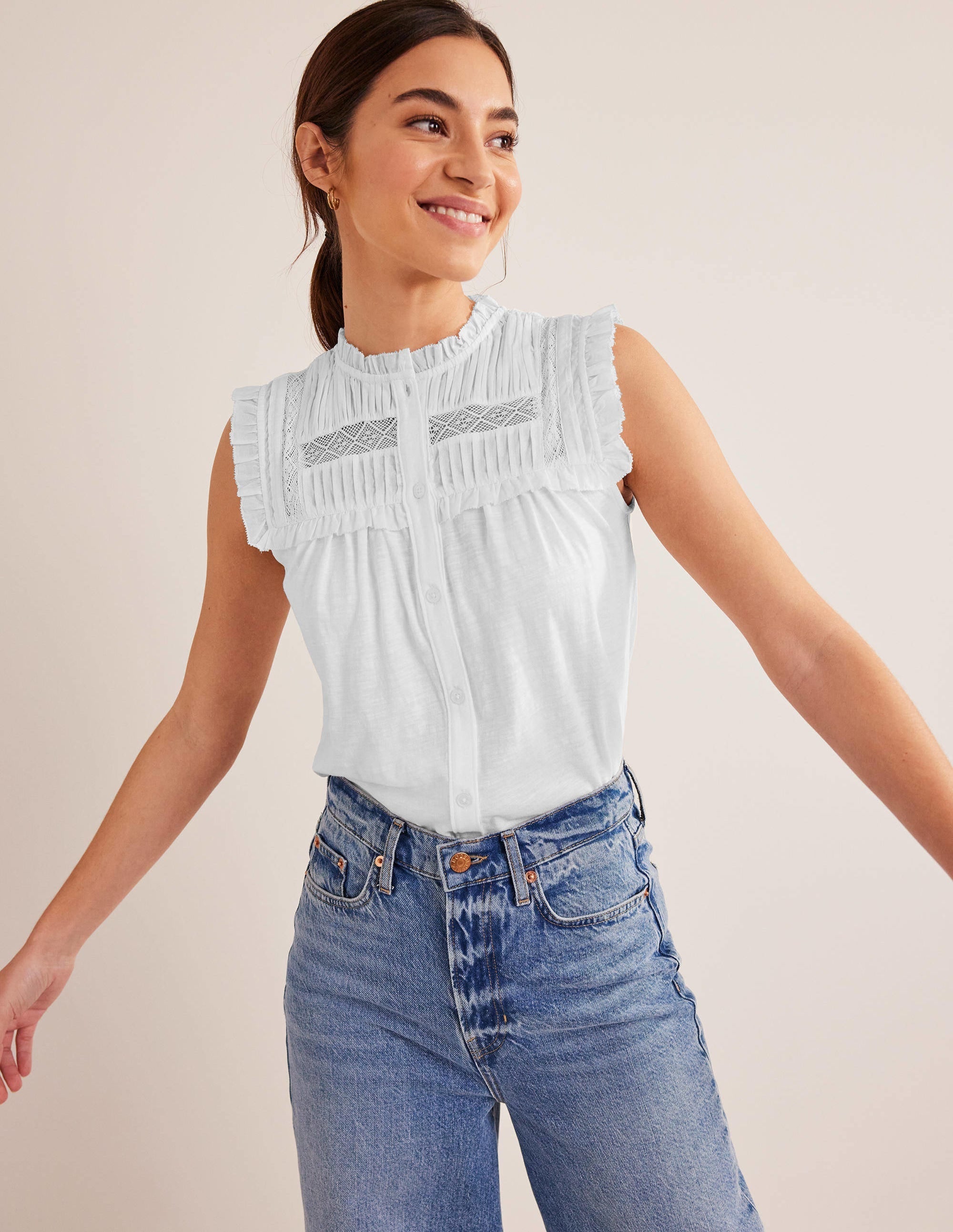 Yoke Detail Jersey Shirt-White - Image 1