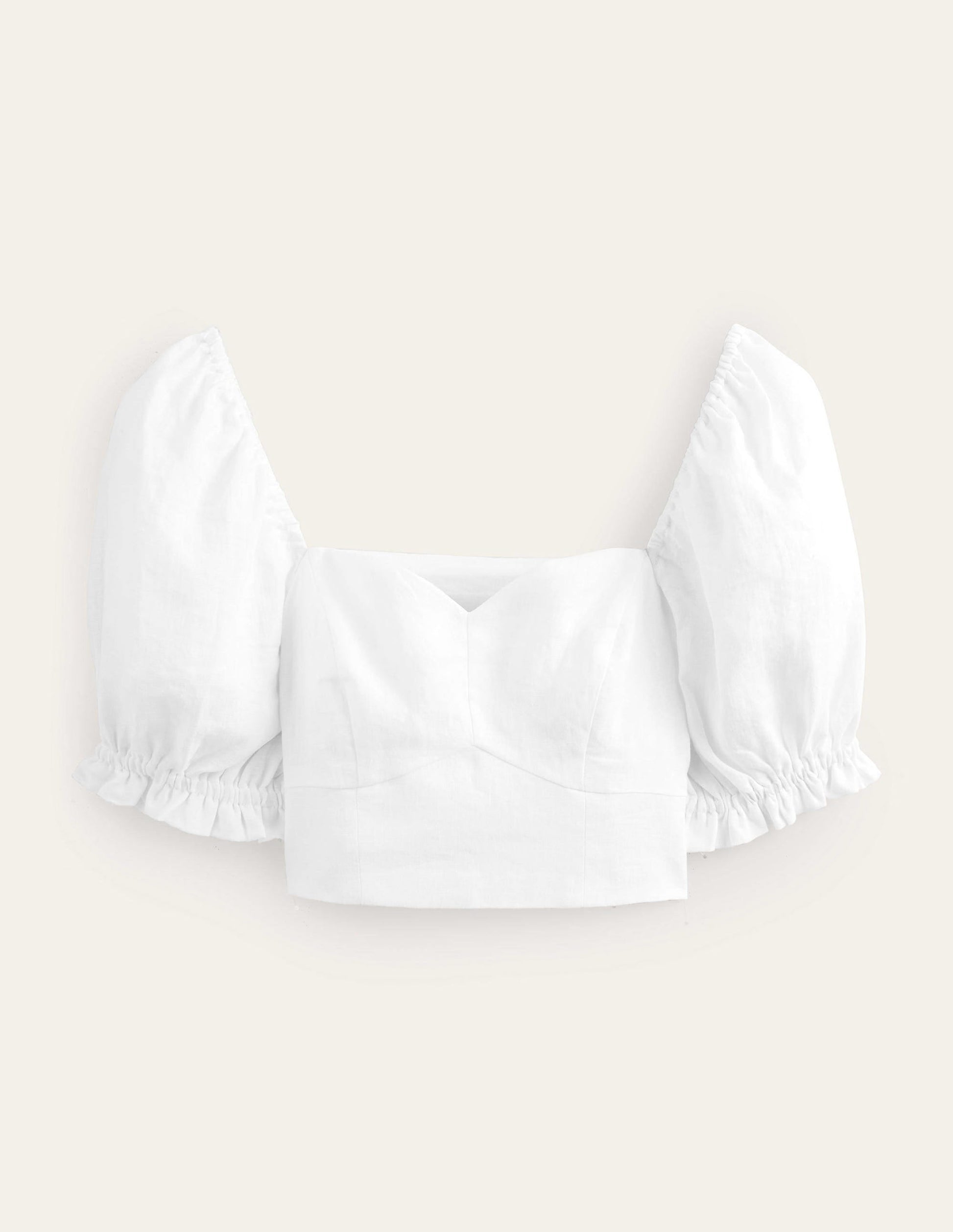 Sweetheart Linen Cropped Top-White-5