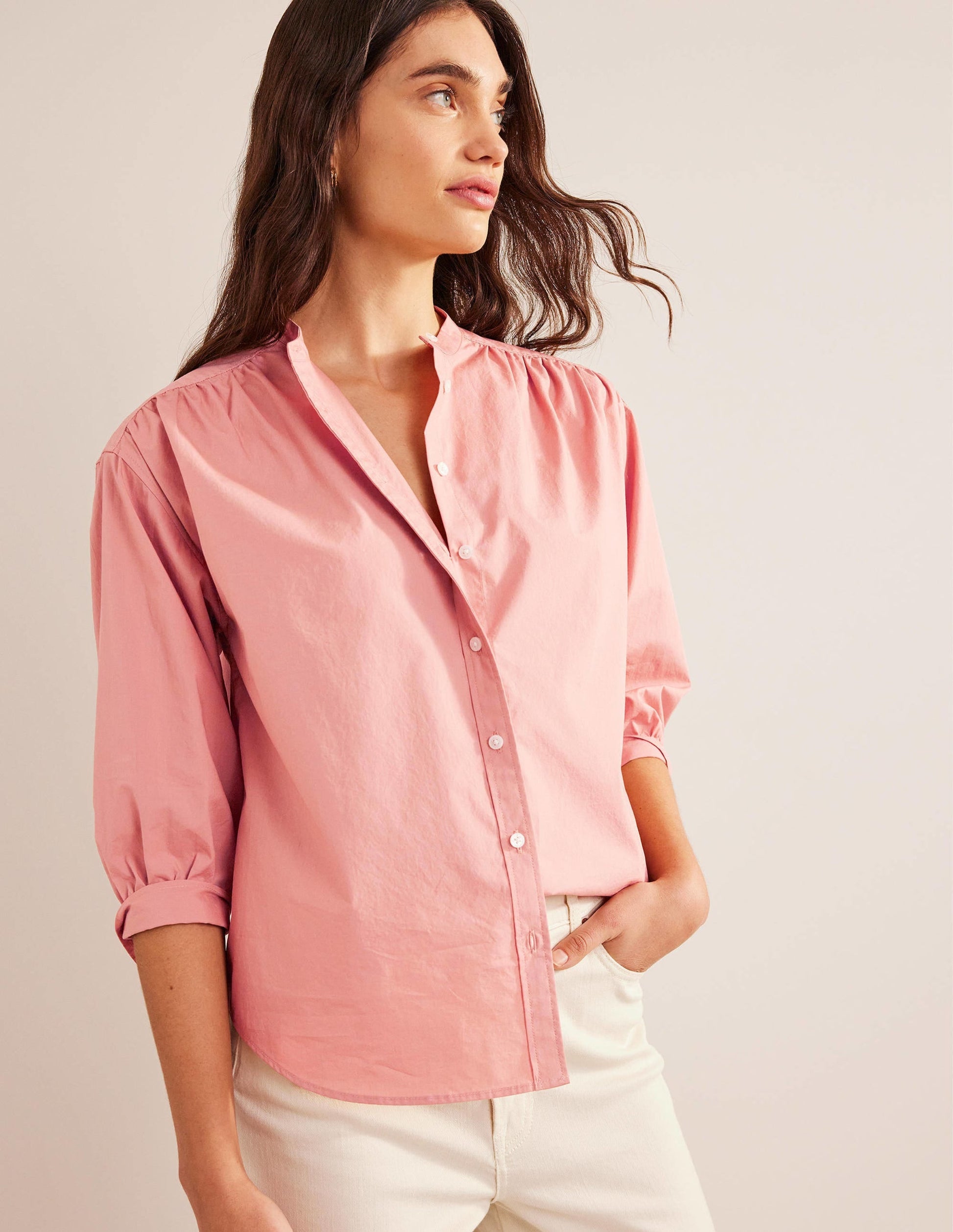 Relaxed Poplin Shirt-Rose Pink-1