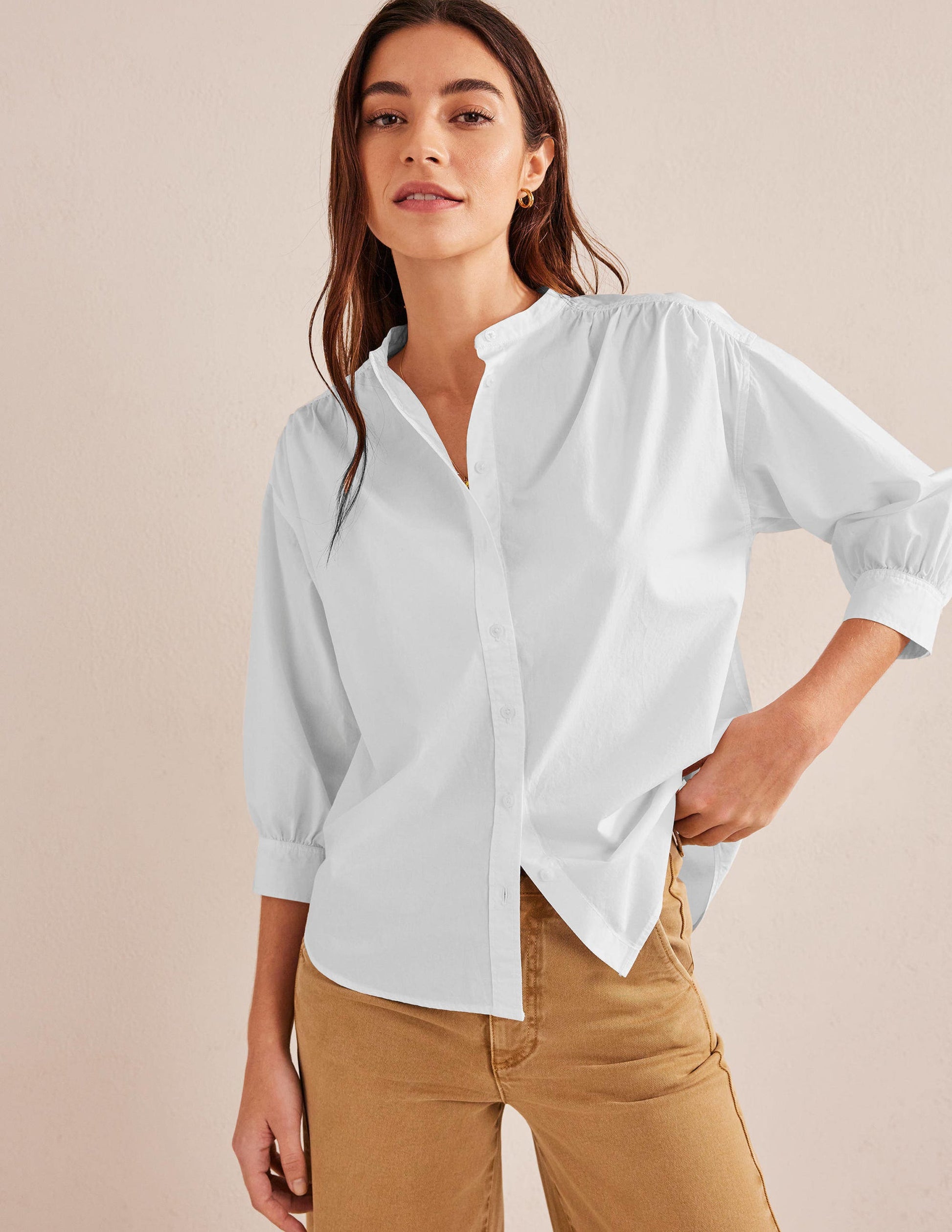 Relaxed Poplin Shirt-White-1