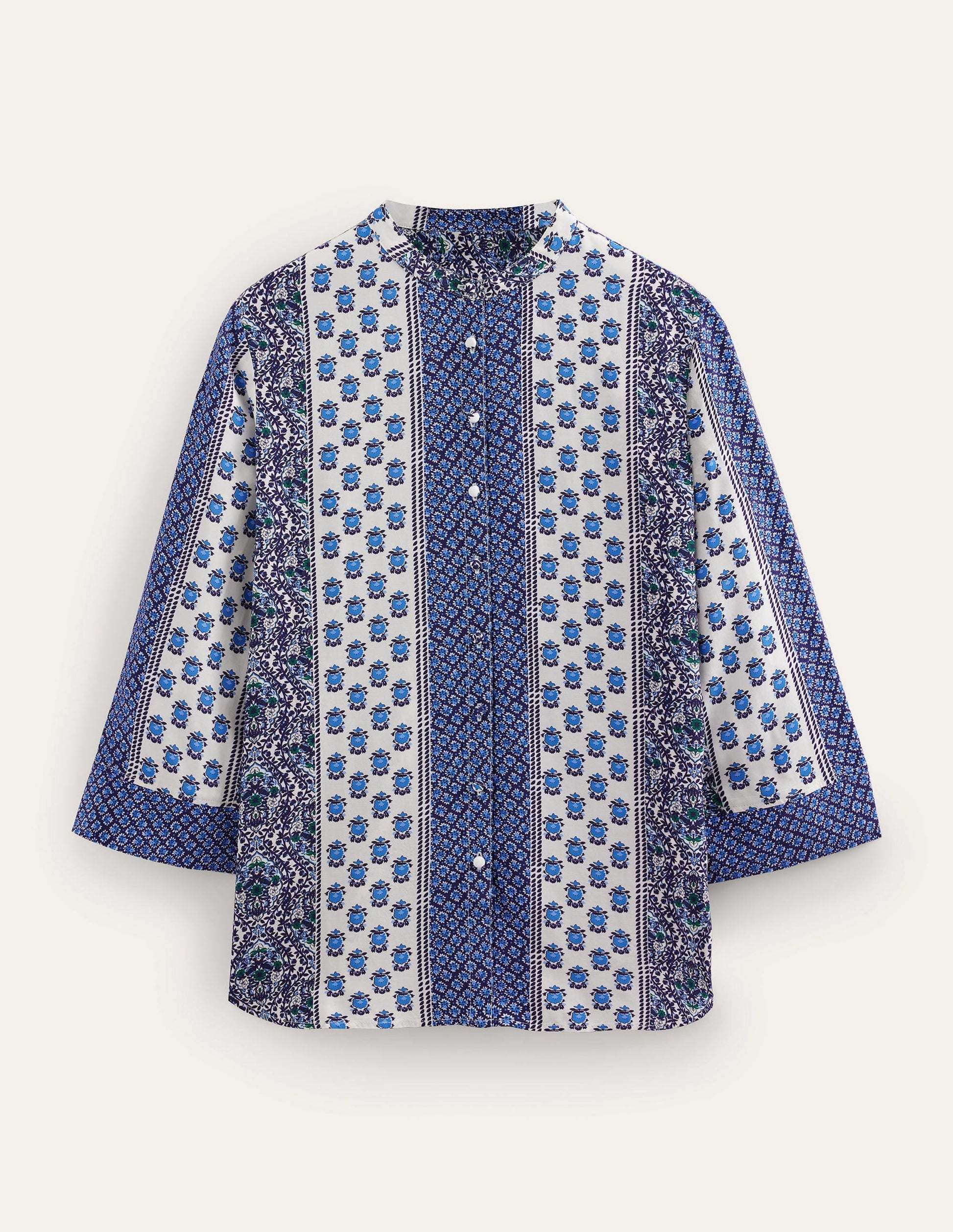 Wide Sleeve Relaxed Blouse-Prussian Blue, Dainty Floret-5