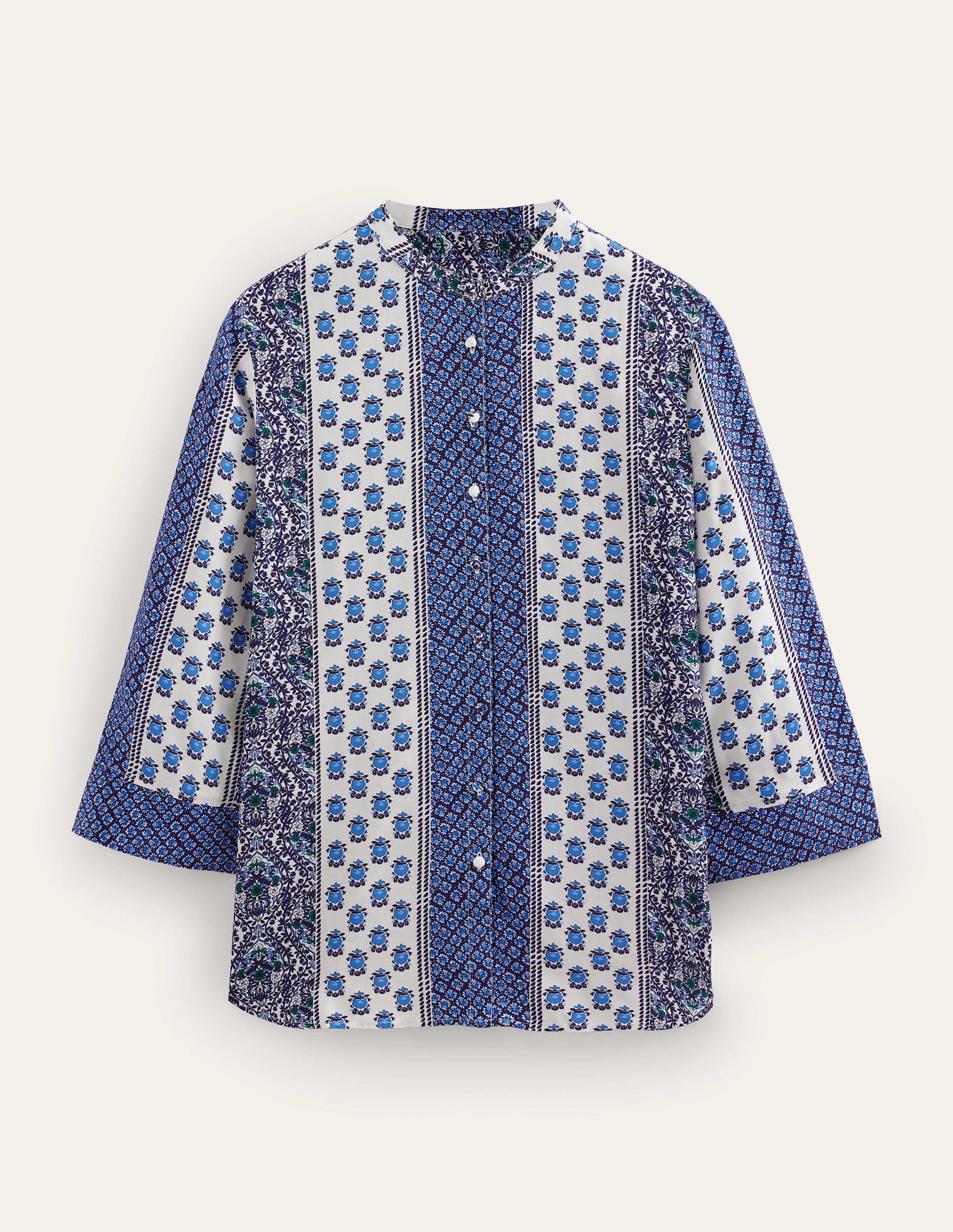 Wide Sleeve Relaxed Blouse-Prussian Blue, Dainty Floret - Image 5