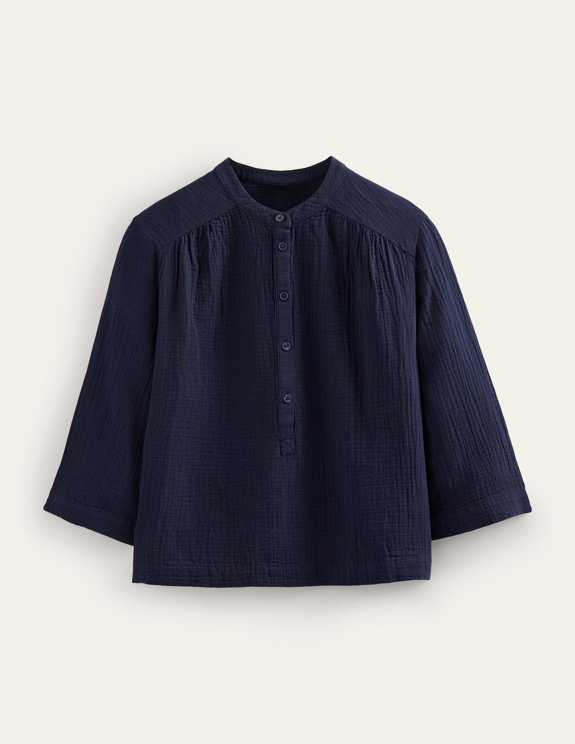 Wide Sleeve Cheesecloth Top-Navy-5