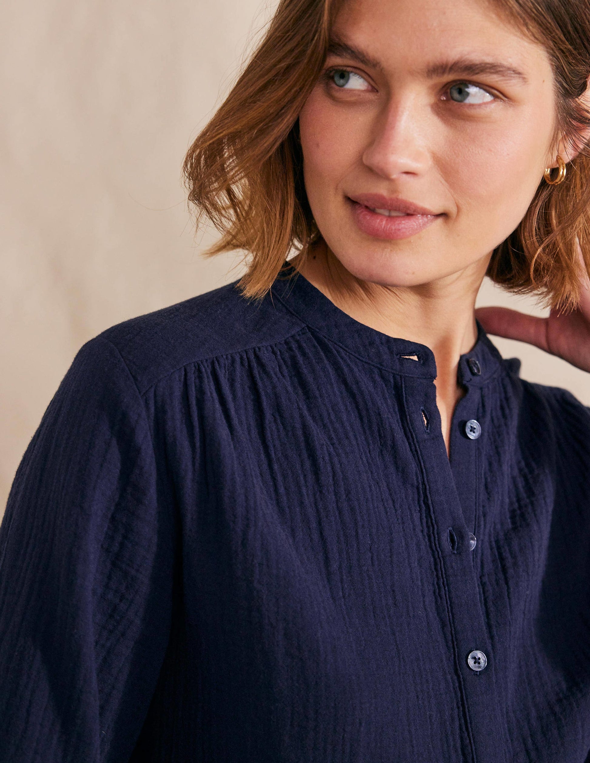 Wide Sleeve Cheesecloth Top-Navy-2