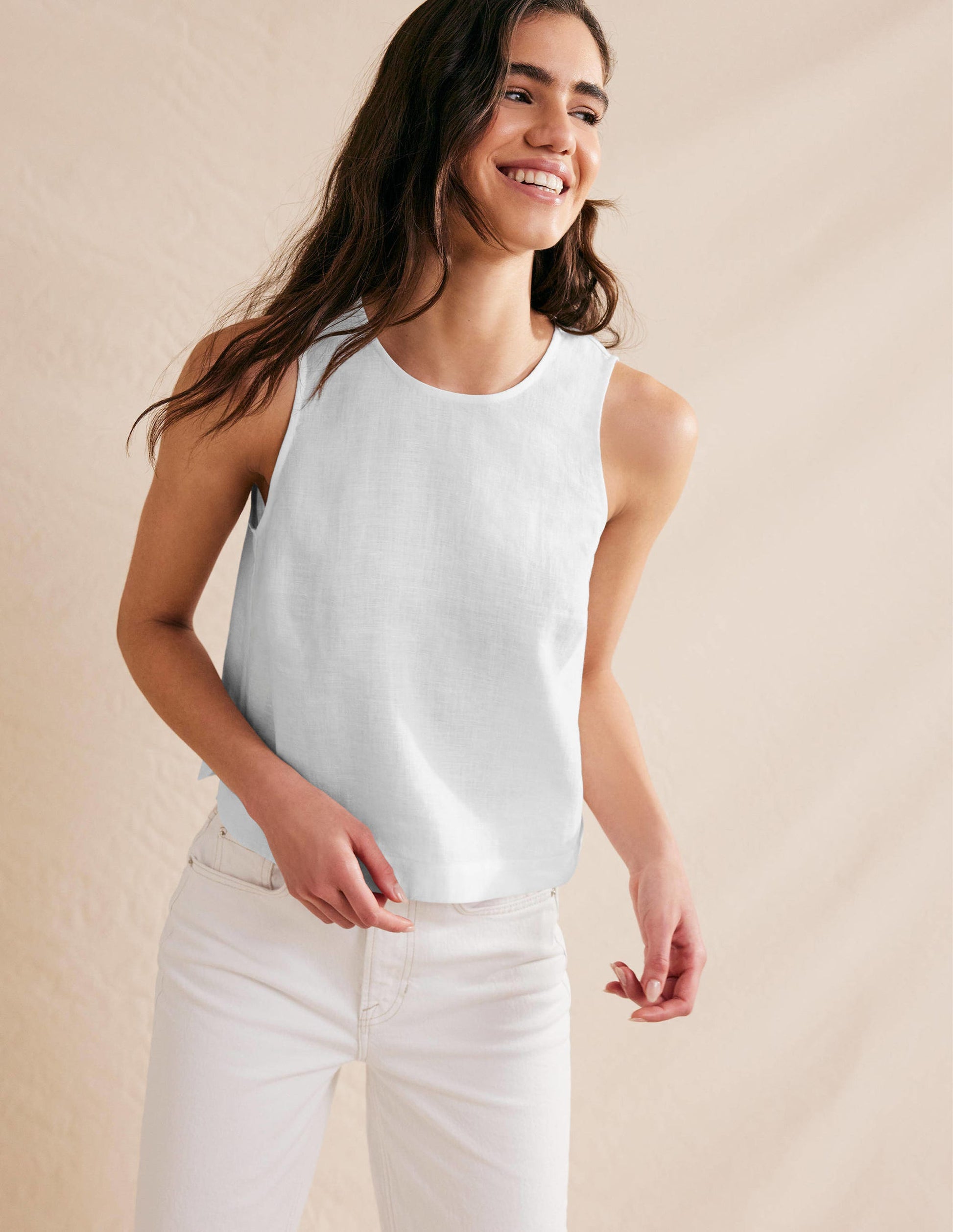 Boxy Linen Shell Top-White-1