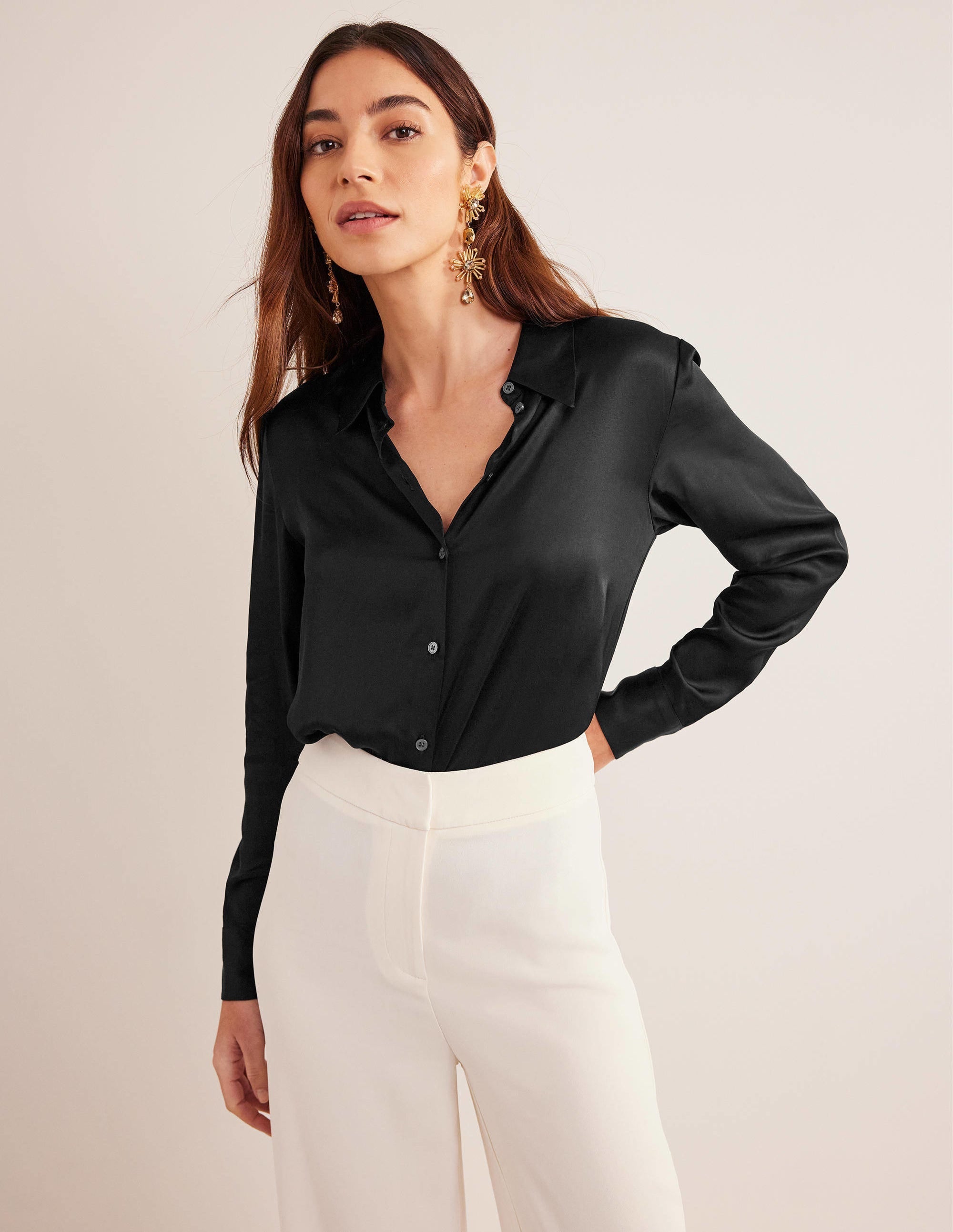 Relaxed Satin Shirt-Black - Image 1