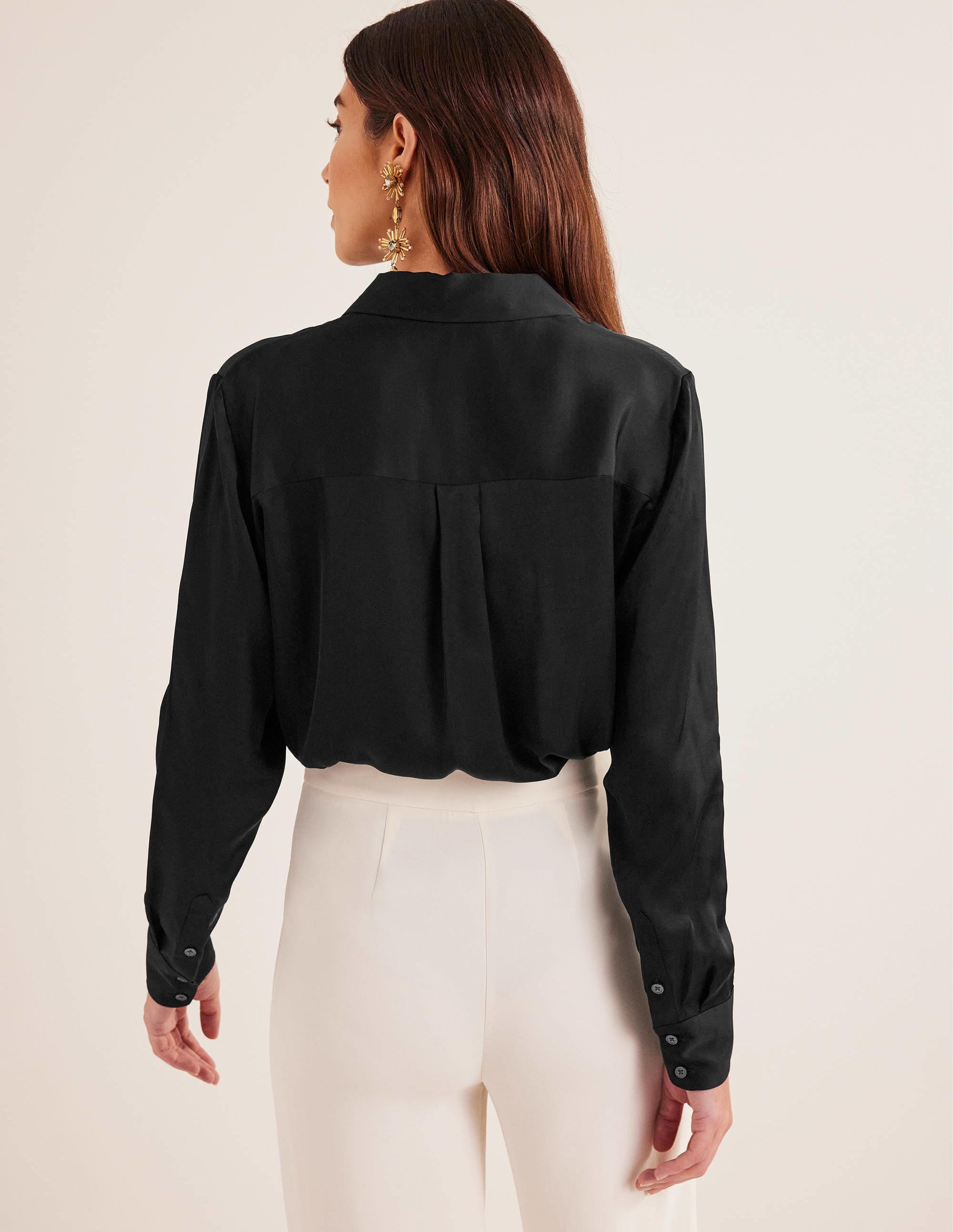 Relaxed Satin Shirt-Black - Image 3