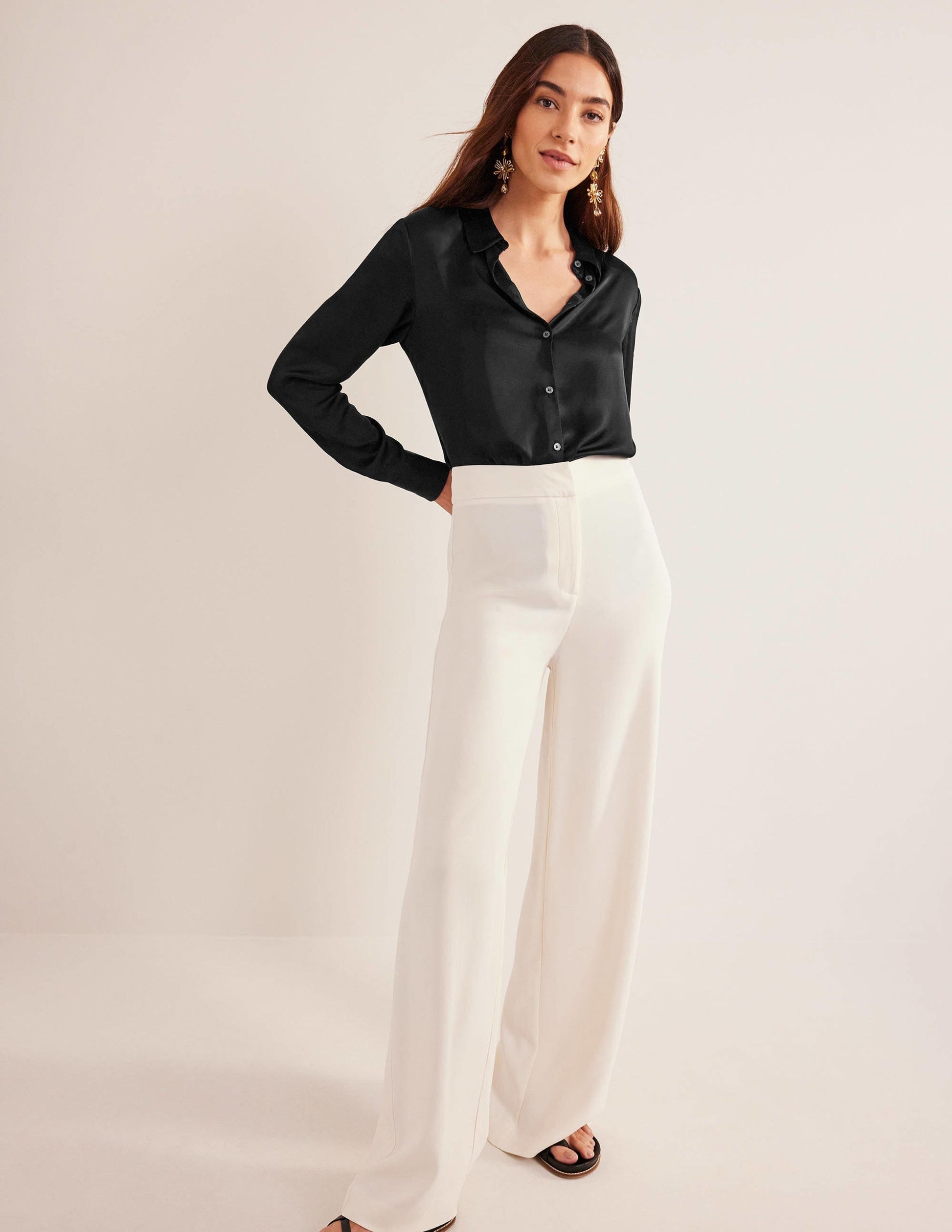Relaxed Satin Shirt-Black-4