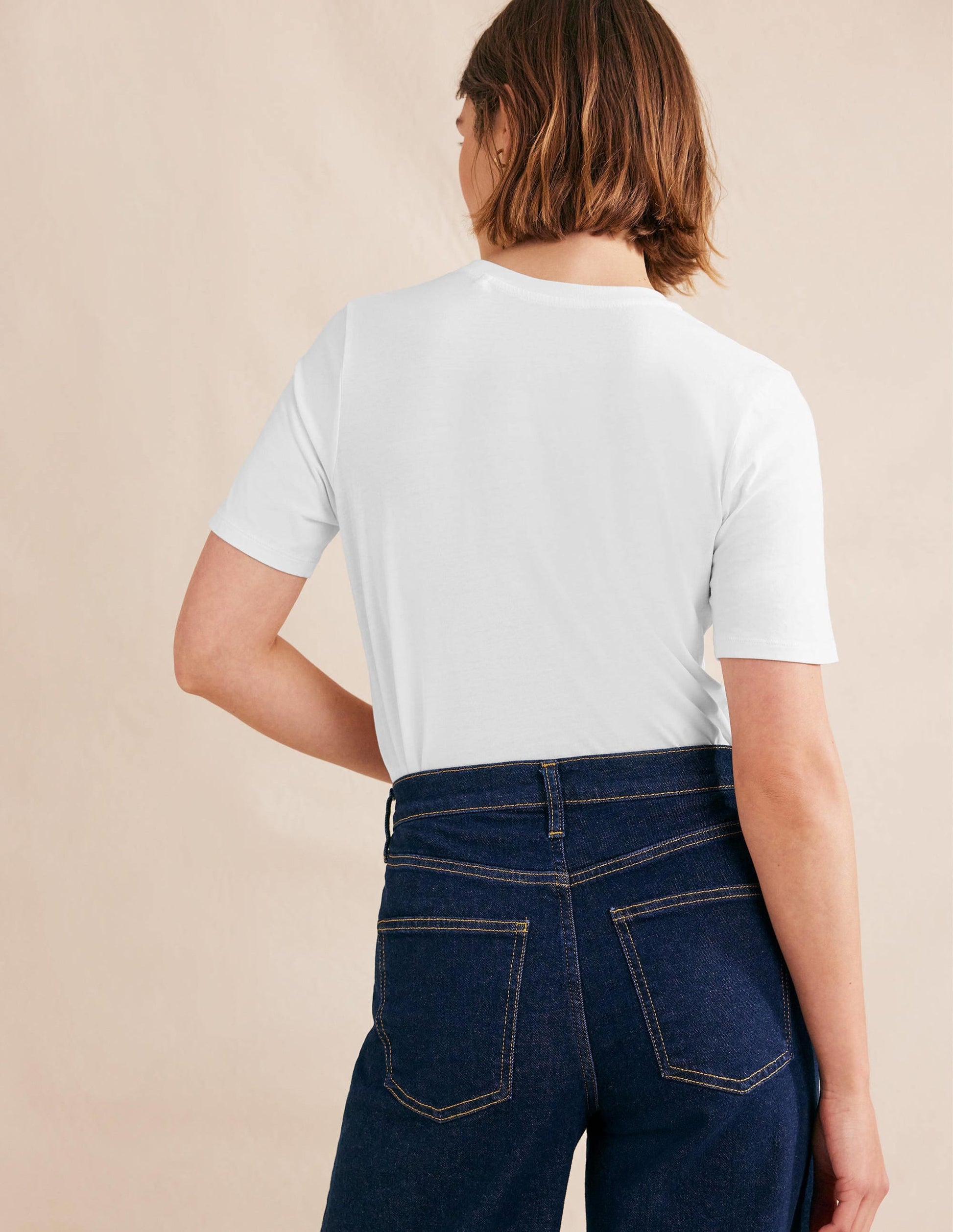 Pure Cotton Crew Neck T-shirt-White-3