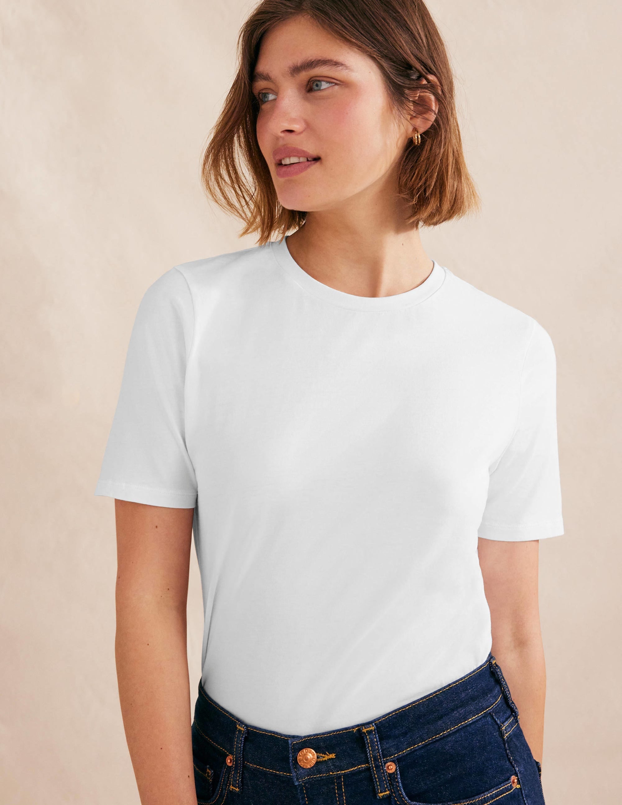 Pure Cotton Crew Neck T-shirt-White - Image 5
