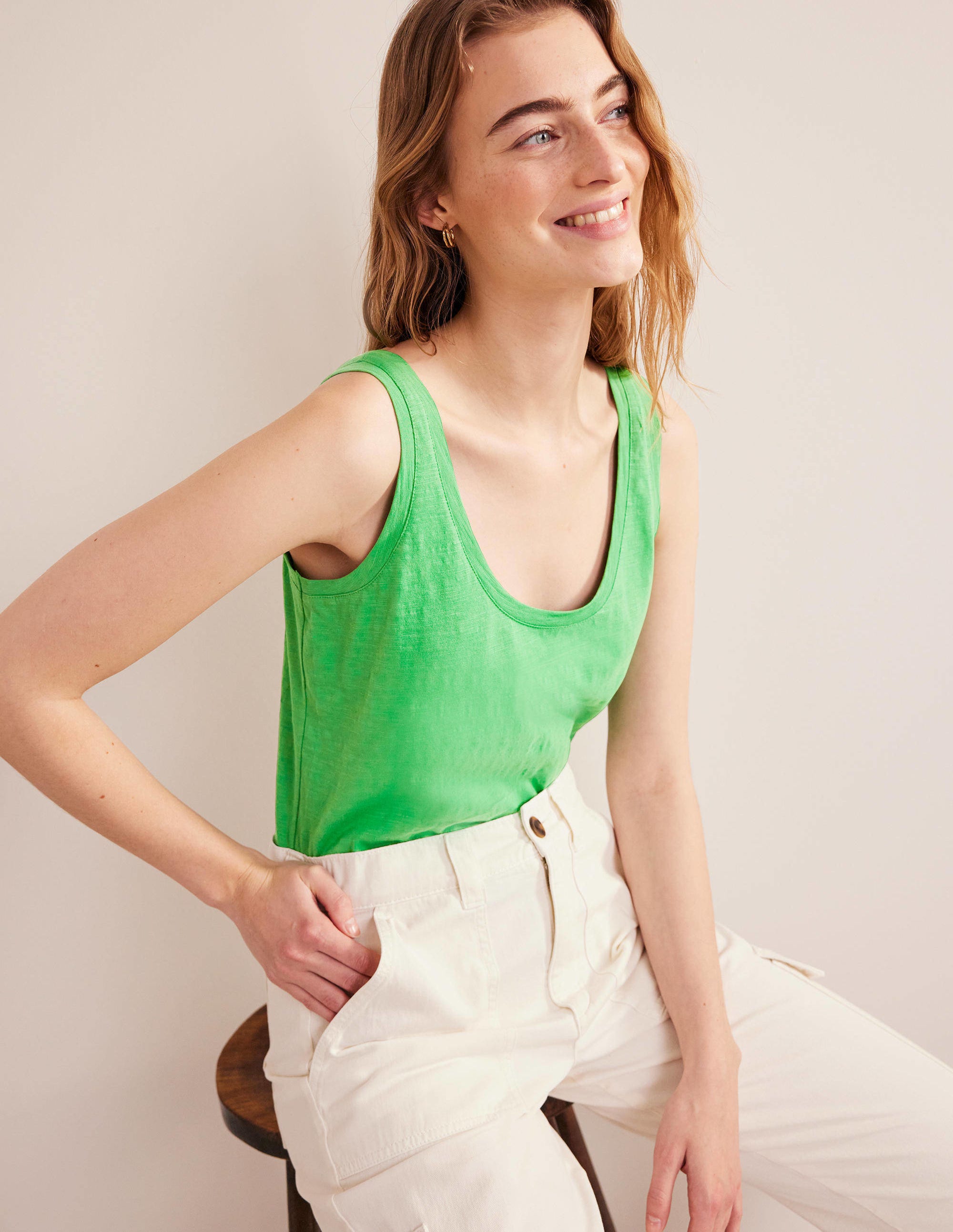 Relaxed Scoop Neck Vest-Green Bee - Image 1