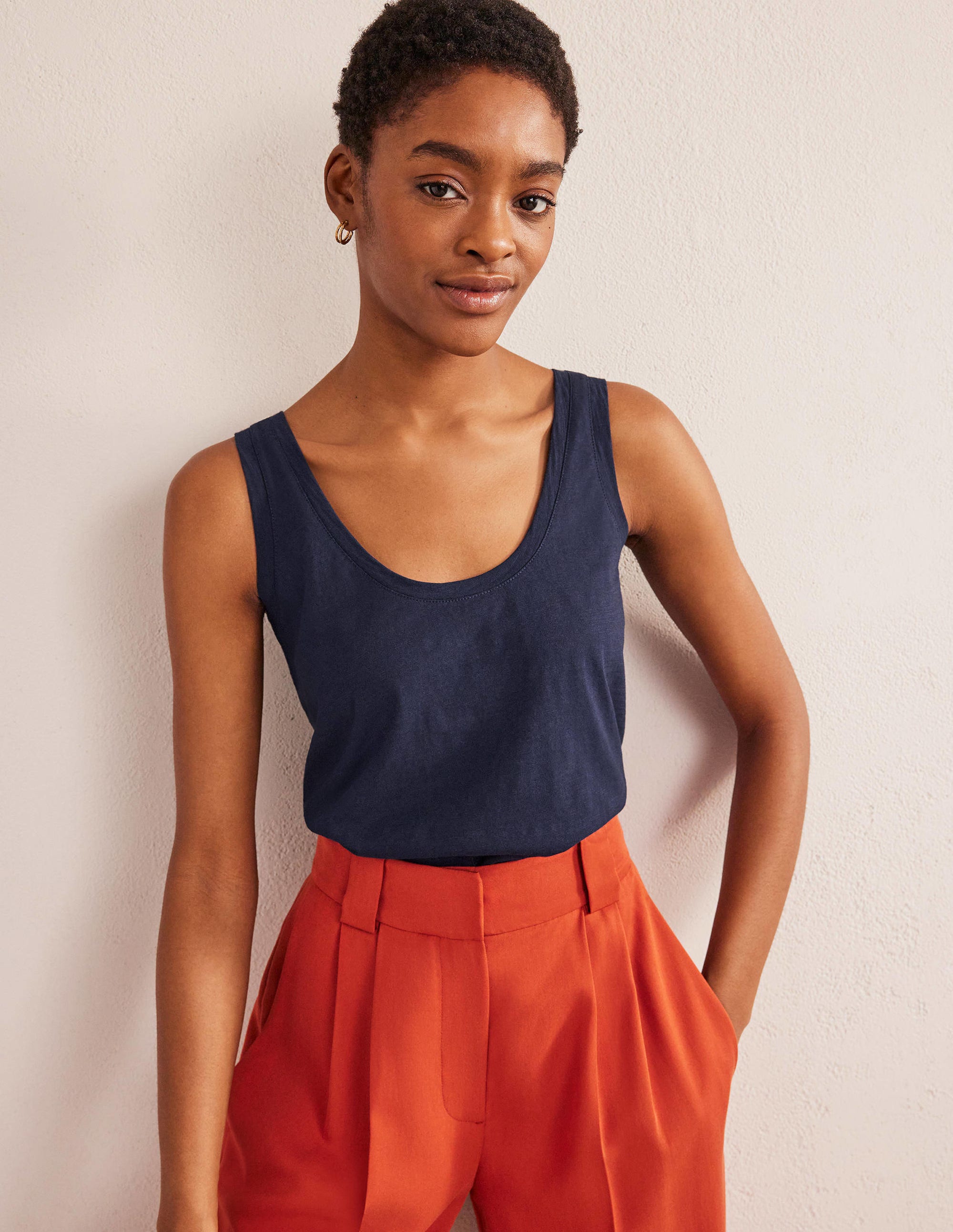 Relaxed Scoop Neck Vest-Navy - Image 1