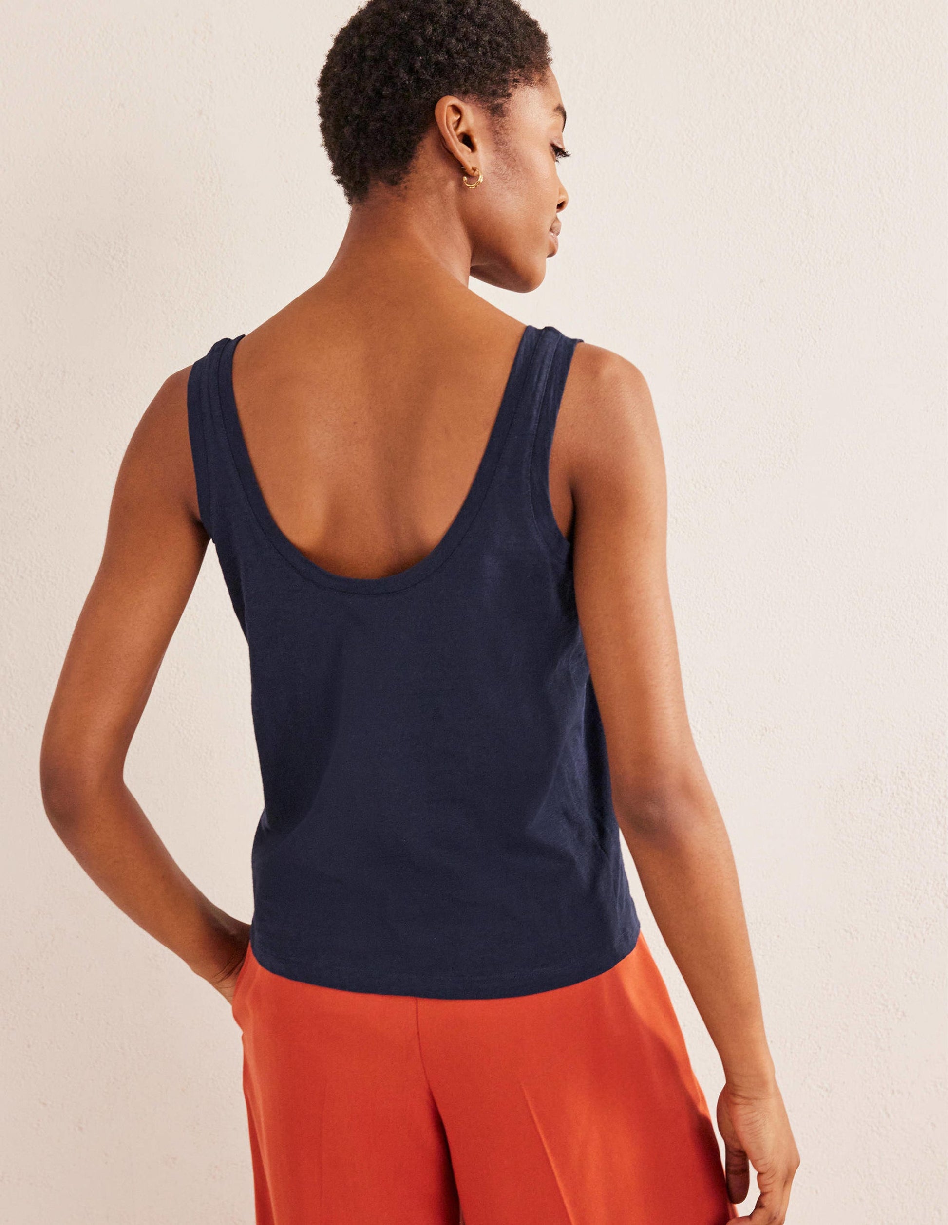 Relaxed Scoop Neck Vest-Navy-2