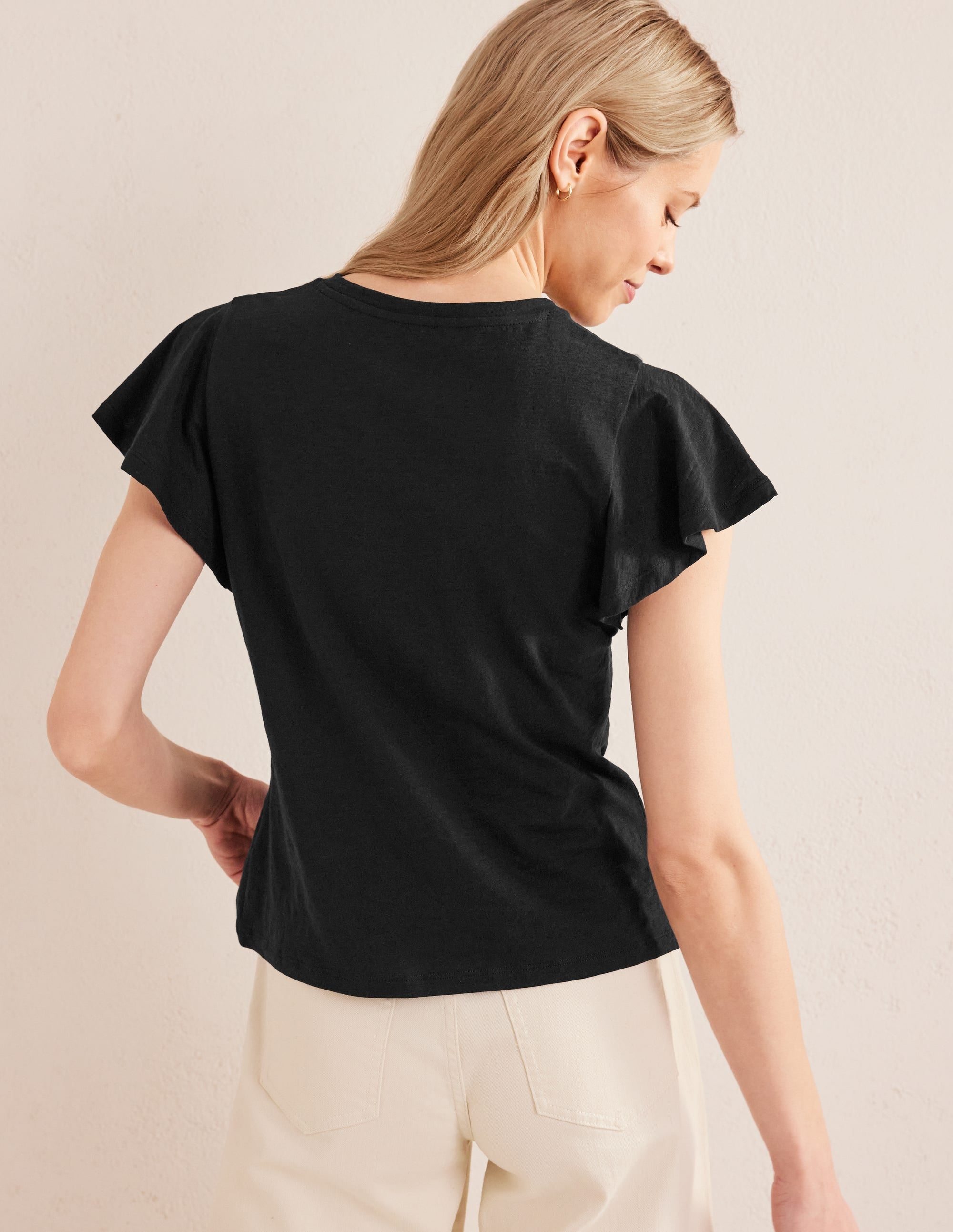 Crew Neck Flutter T-Shirt-Black - Image 3
