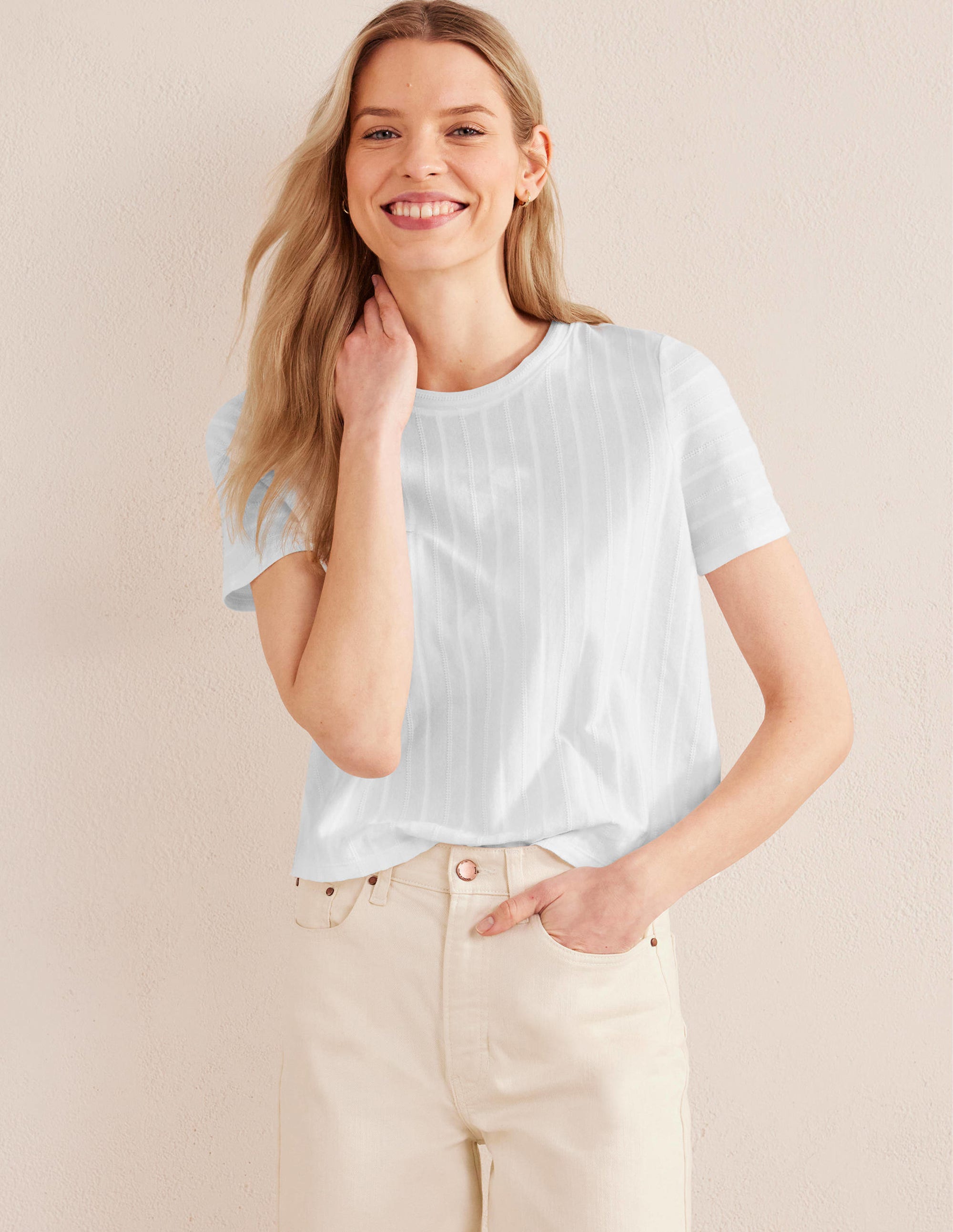 Textured Jersey T-Shirt-White - Image 1