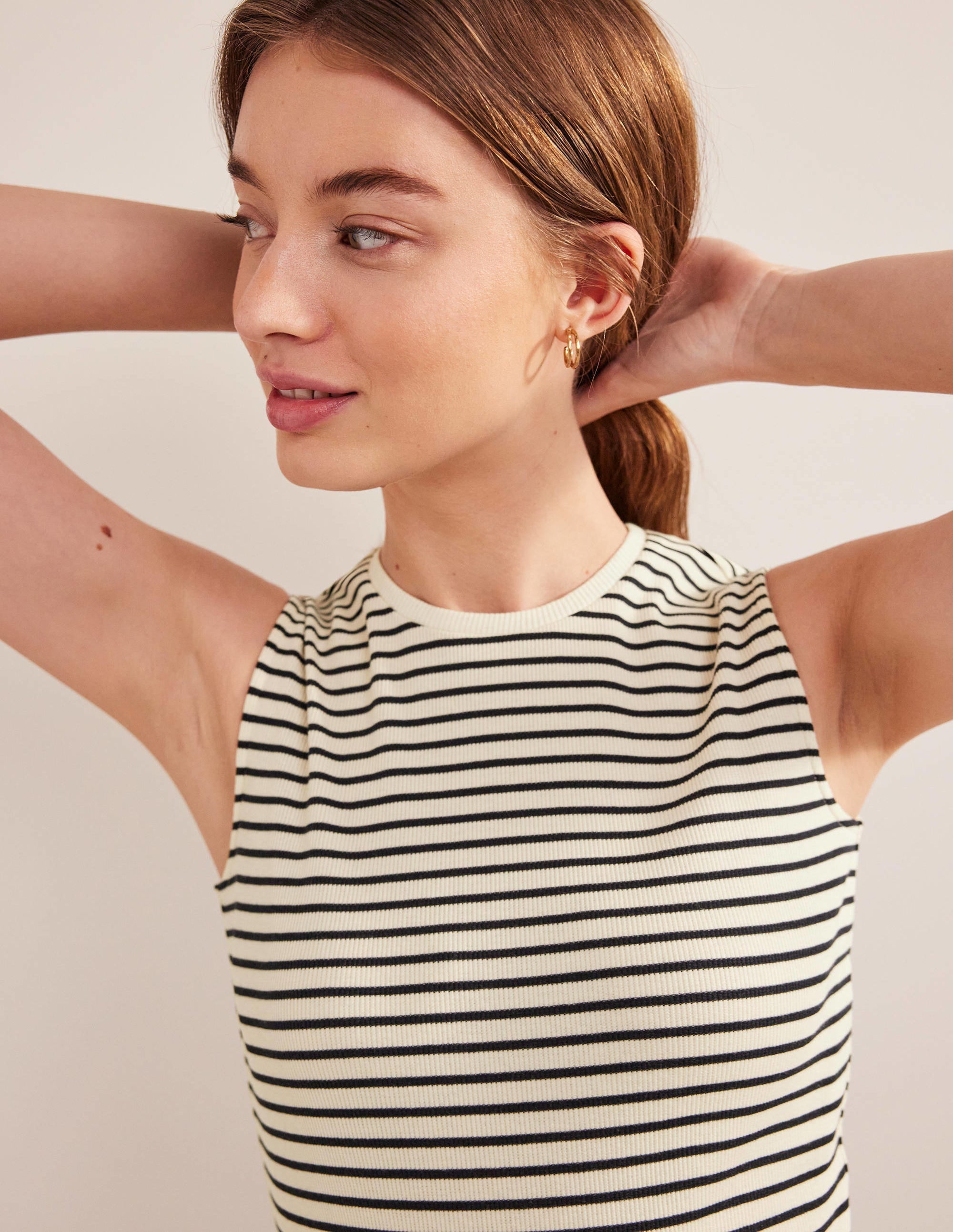 Striped Ribbed Tank Top-Ivory/Navy Stripe - Image 2