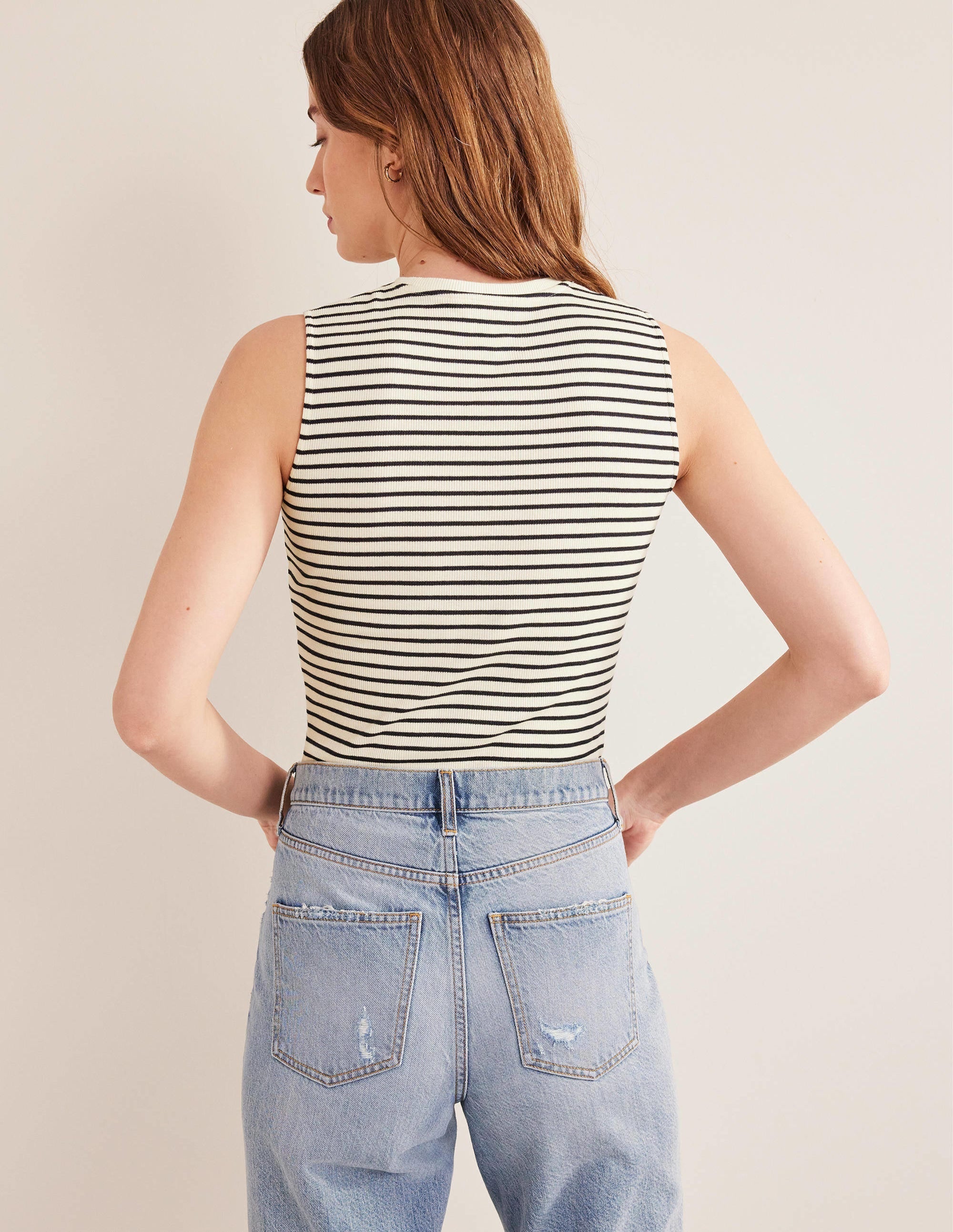 Striped Ribbed Tank Top-Ivory/Navy Stripe - Image 3