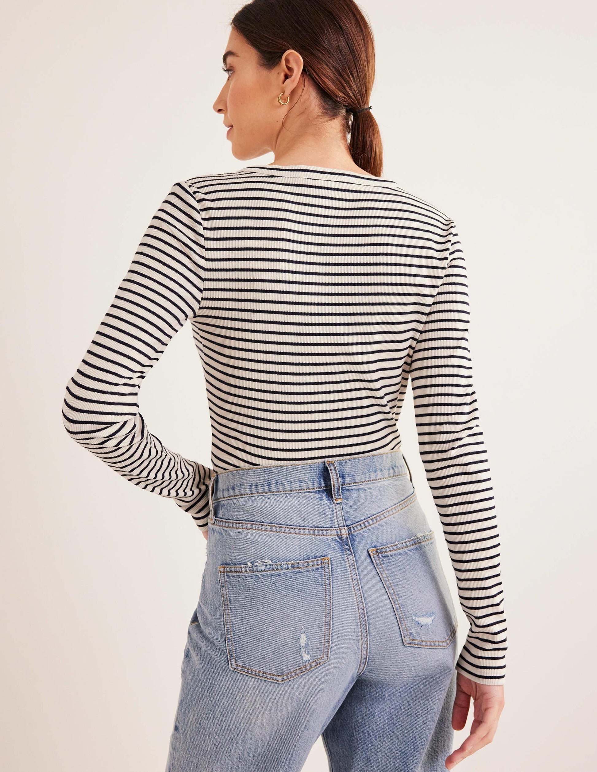 Stripe Ribbed Fitted Henley-Ivory/Navy Stripe-3
