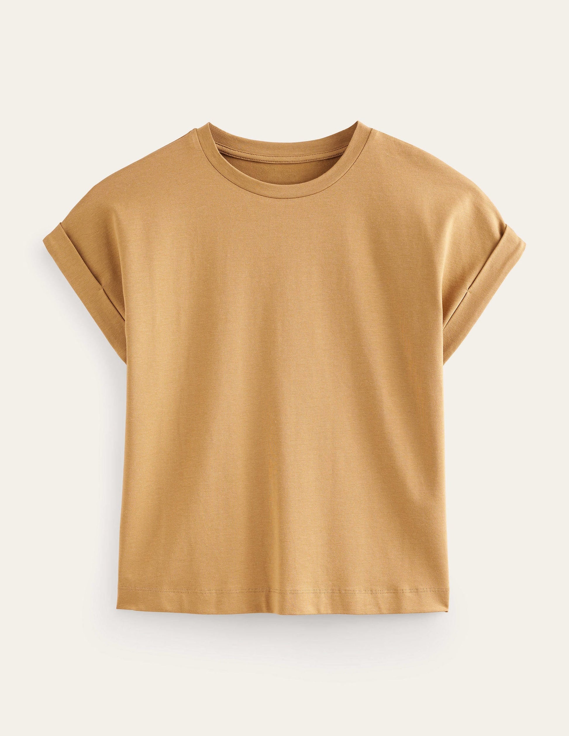 Turn Back Sleeve Crew T-Shirt-Camel-6