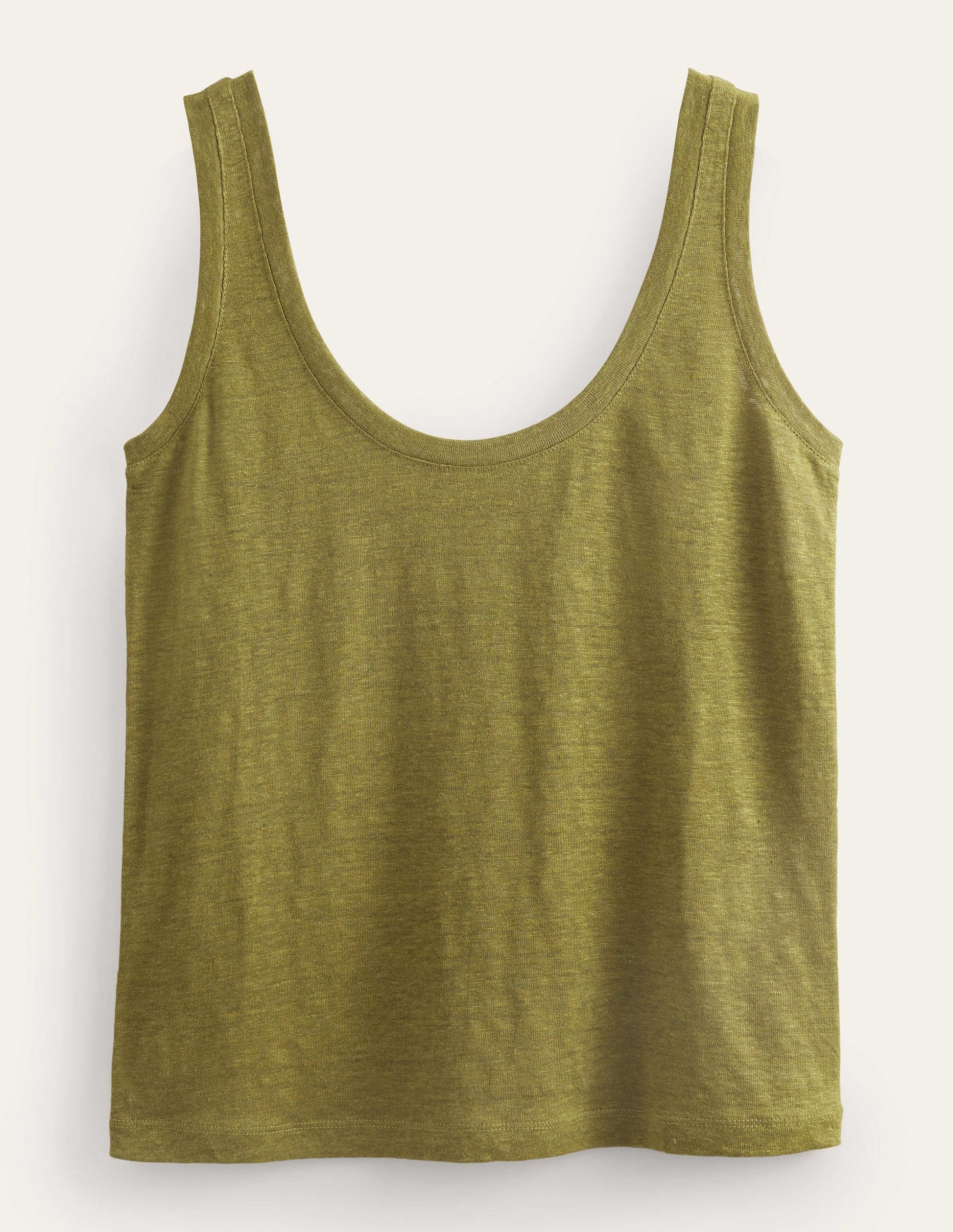 Scoop Neck Linen Tank Top-Sulphur Green-5