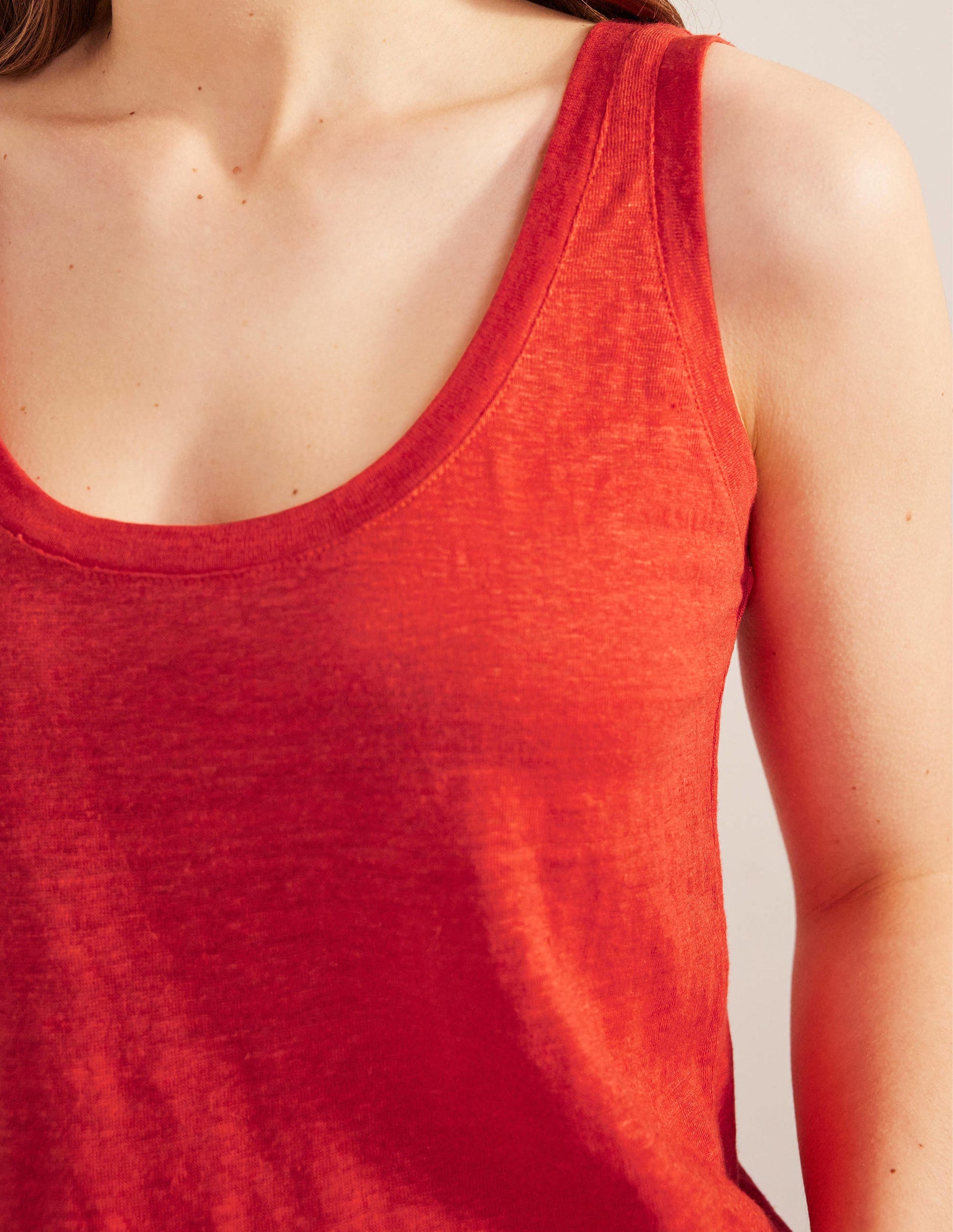 Scoop Neck Linen Tank Top-Tomato-2