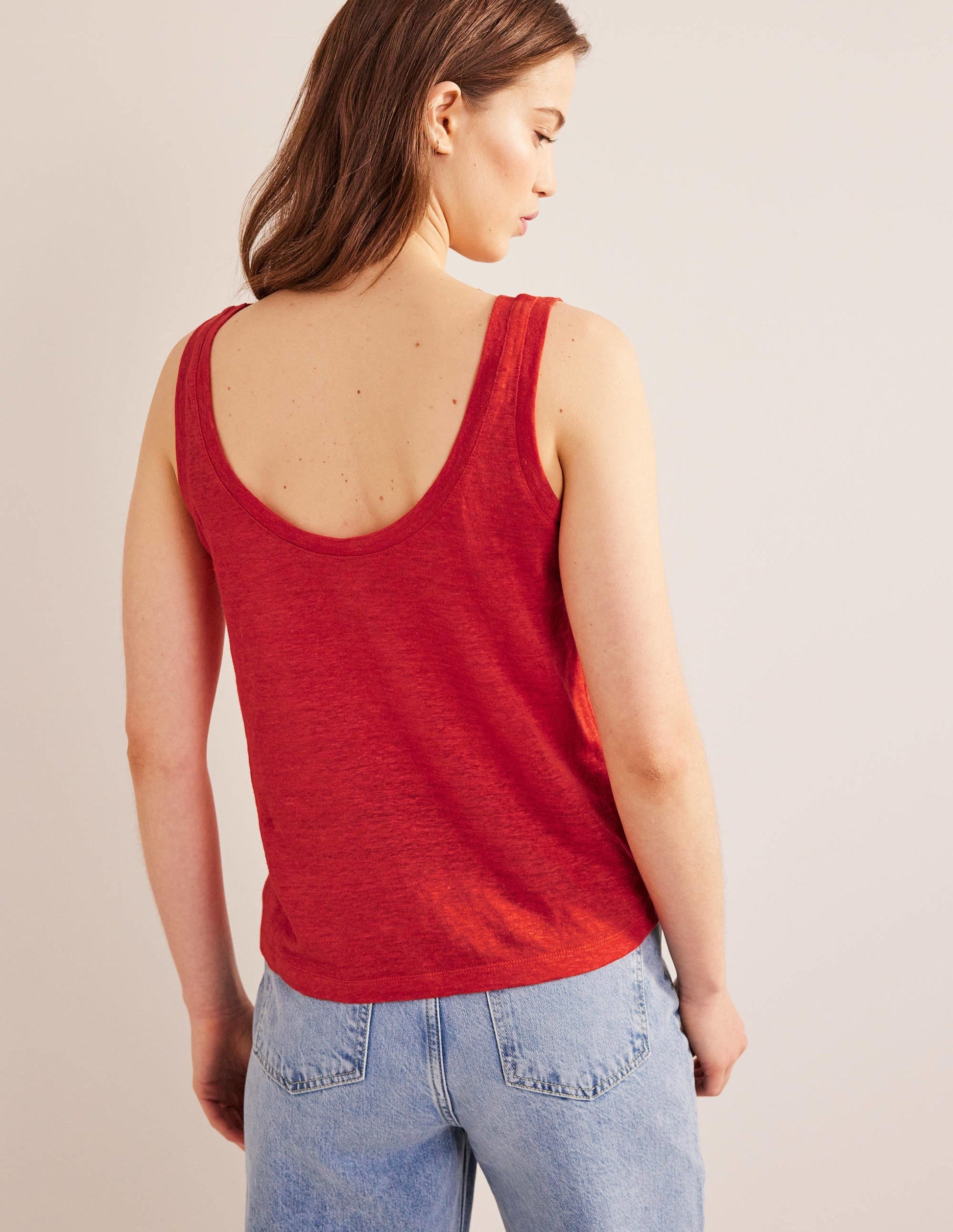 Scoop Neck Linen Tank Top-Tomato-3