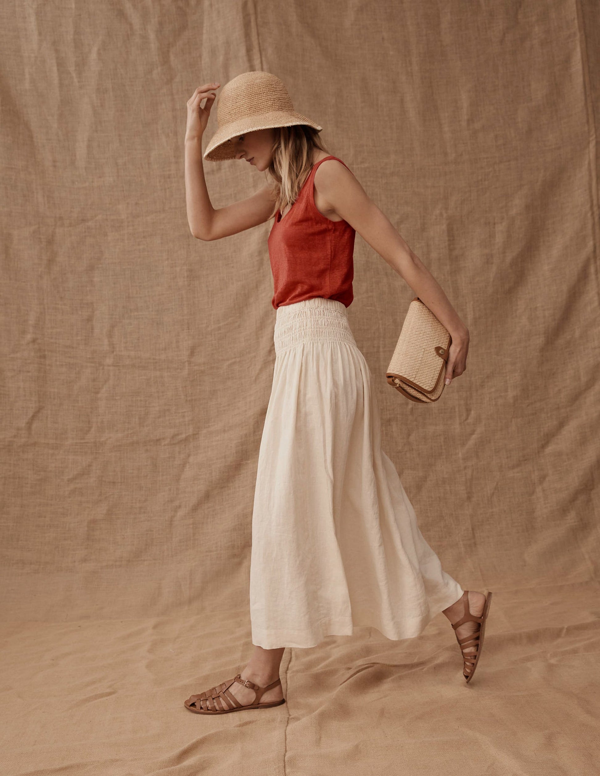 Scoop Neck Linen Tank Top-Tomato-6