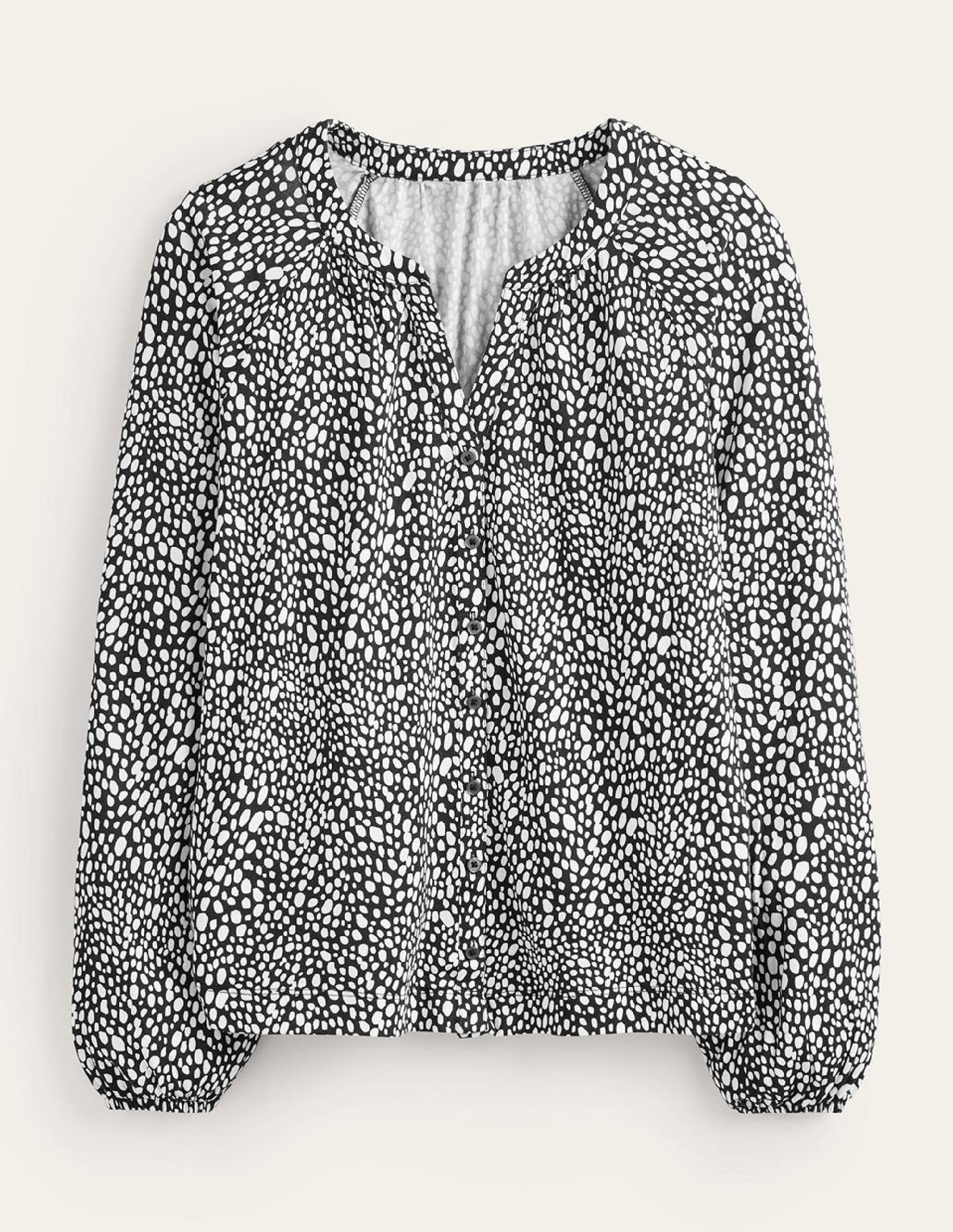 Printed Gather-Detail Shirt-Black, Animal Spot-6