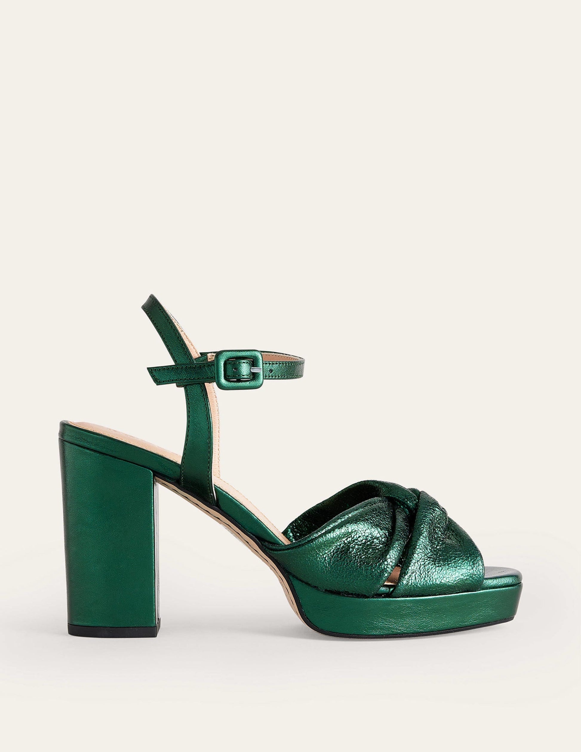 Twist-Front Heeled Platforms-Winter Green Metallic Leather-1