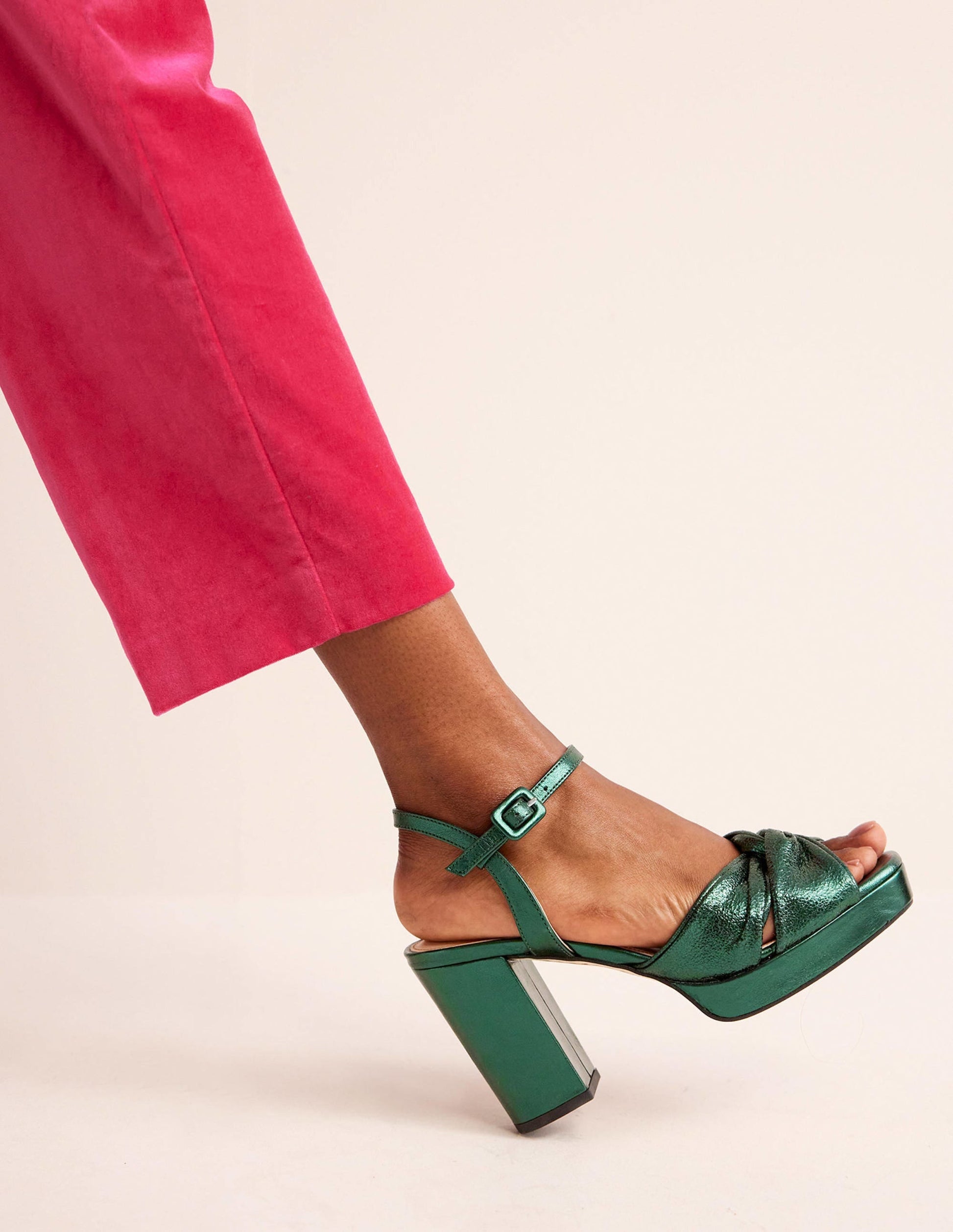 Twist-Front Heeled Platforms-Winter Green Metallic Leather-4